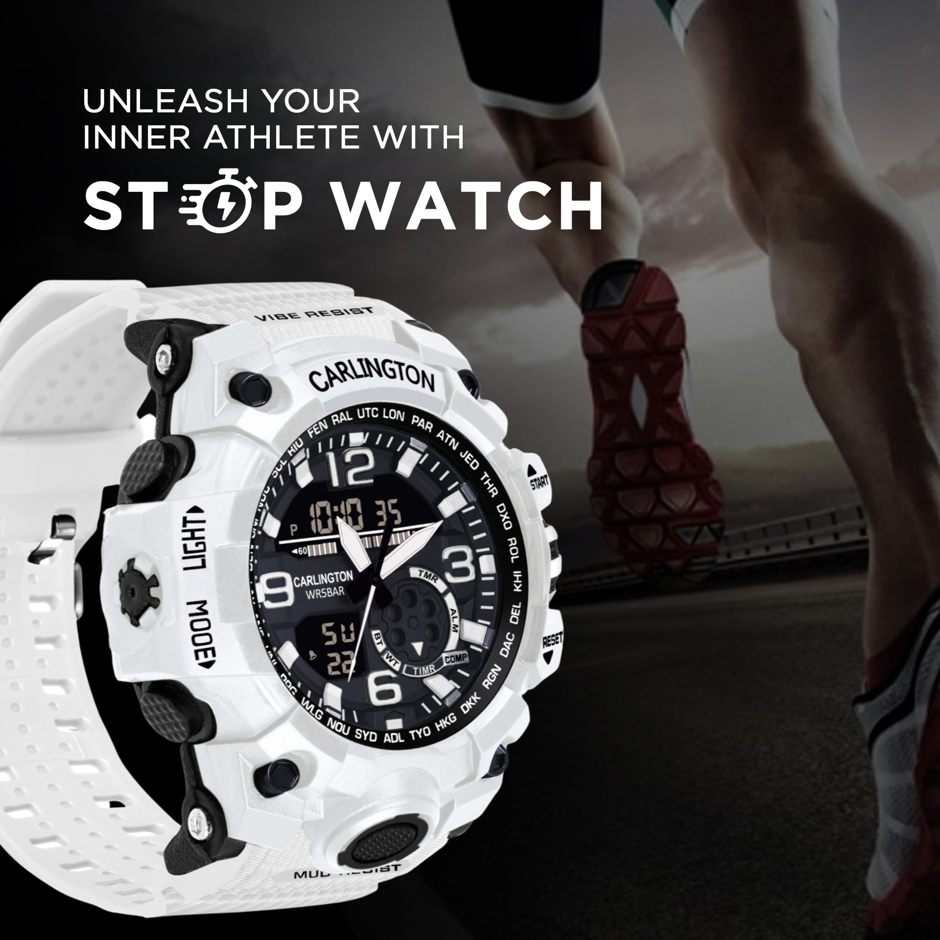 Carlington Analog Digital Sports Watch - 3355 White