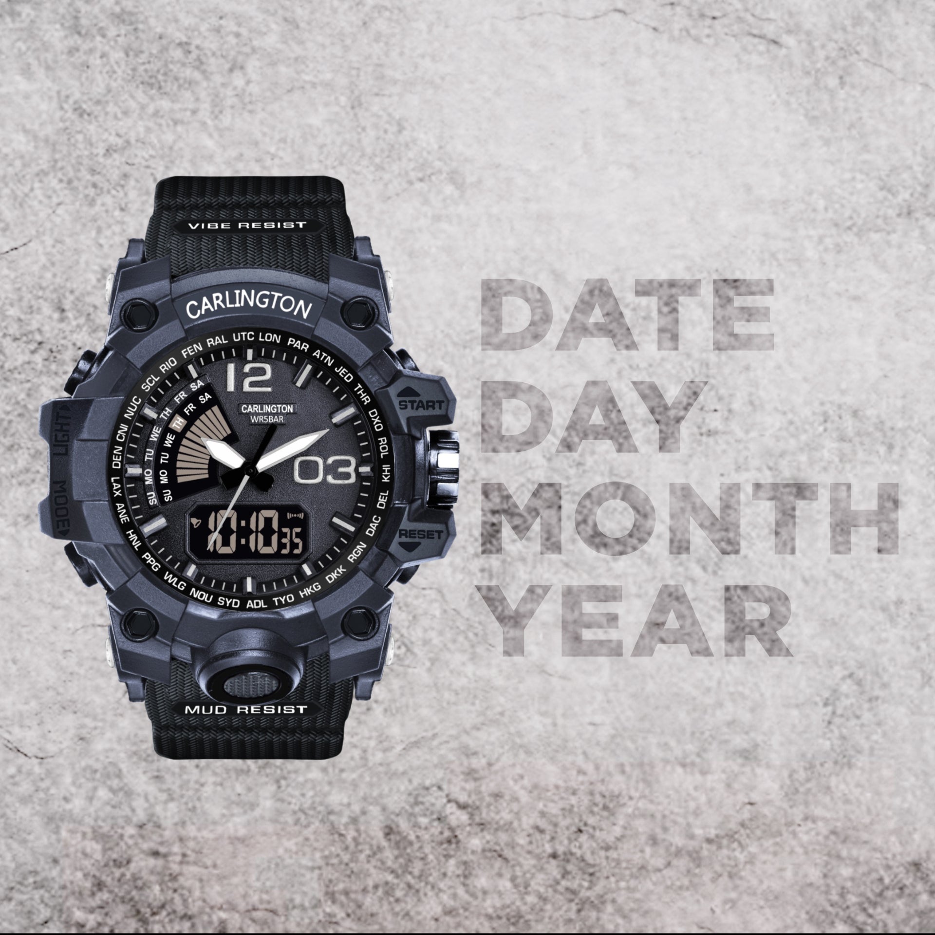 Carlington Analog-Digital Watch - 3366 Black
