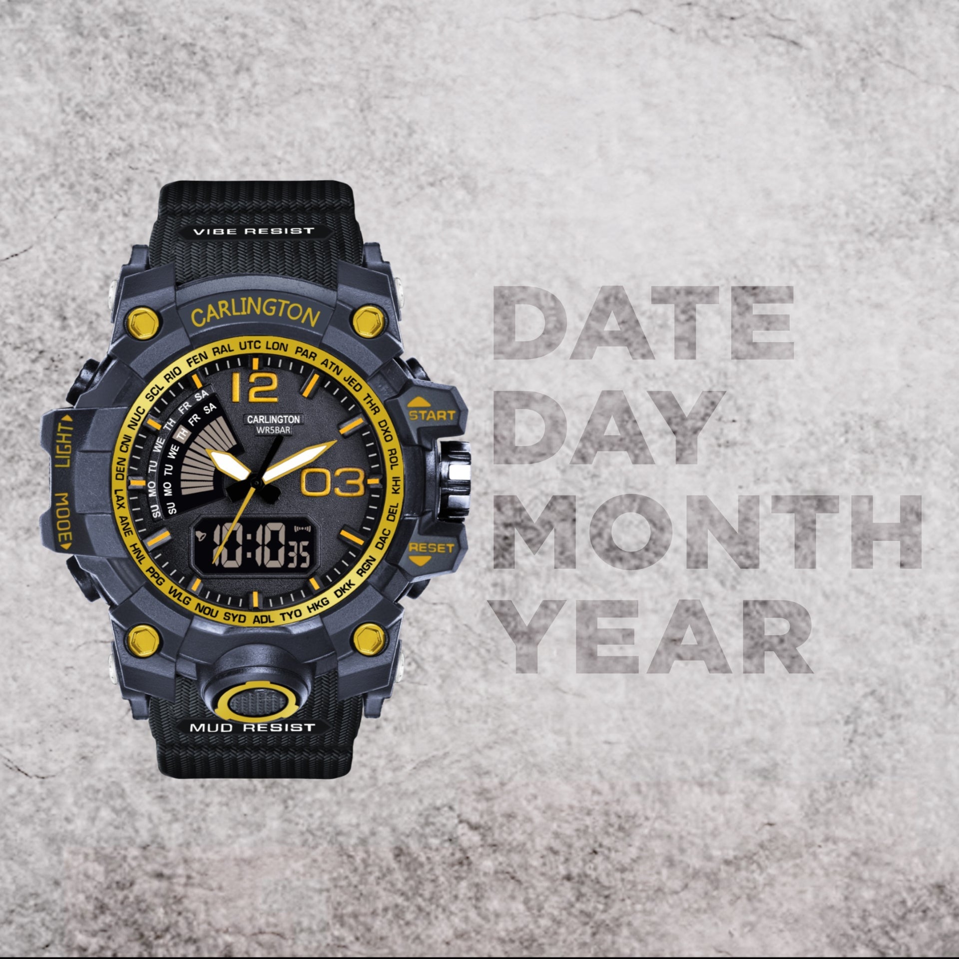 Carlington Analog-Digital Watch - 3366 Yellow