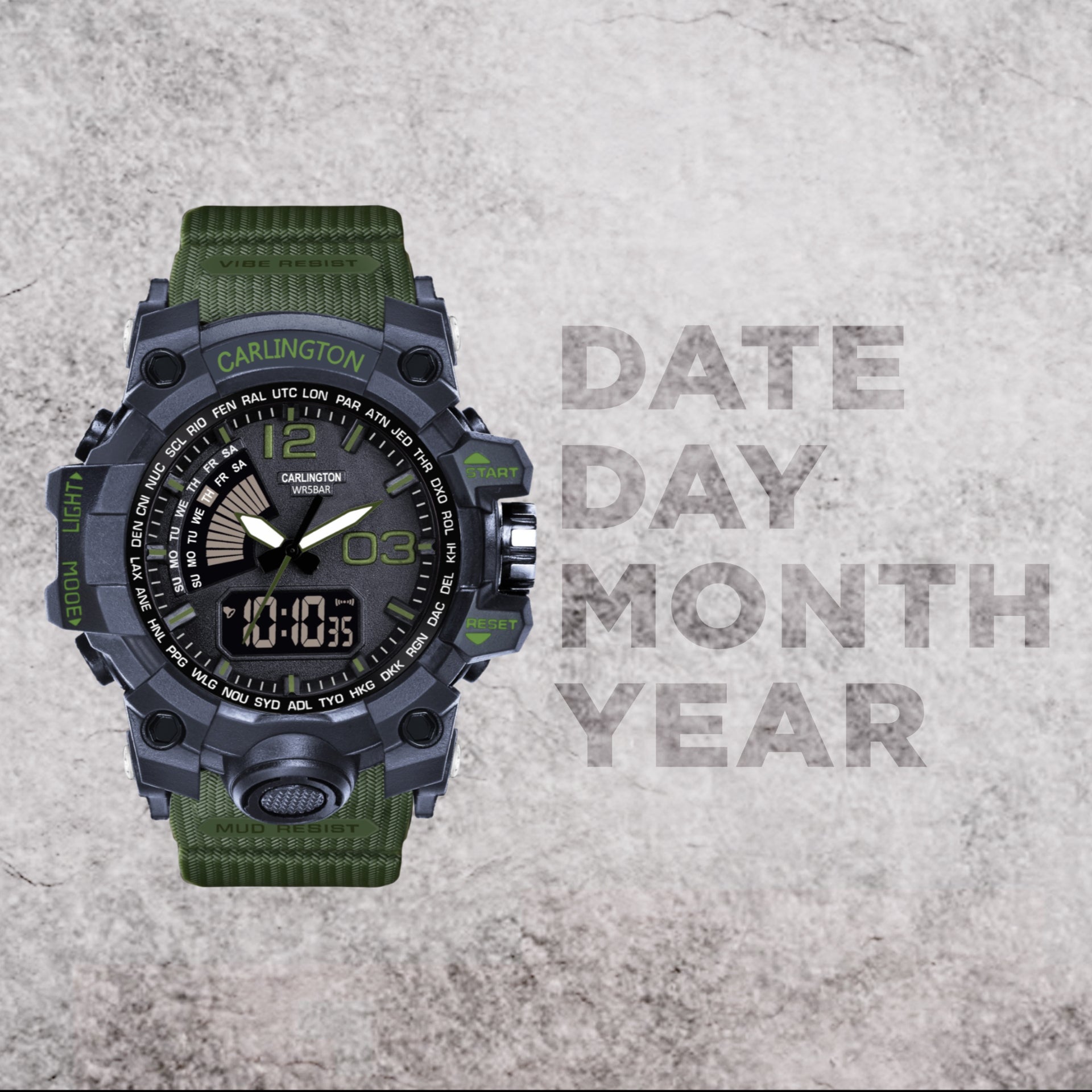 Carlington Analog-Digital Watch - 3366 Green