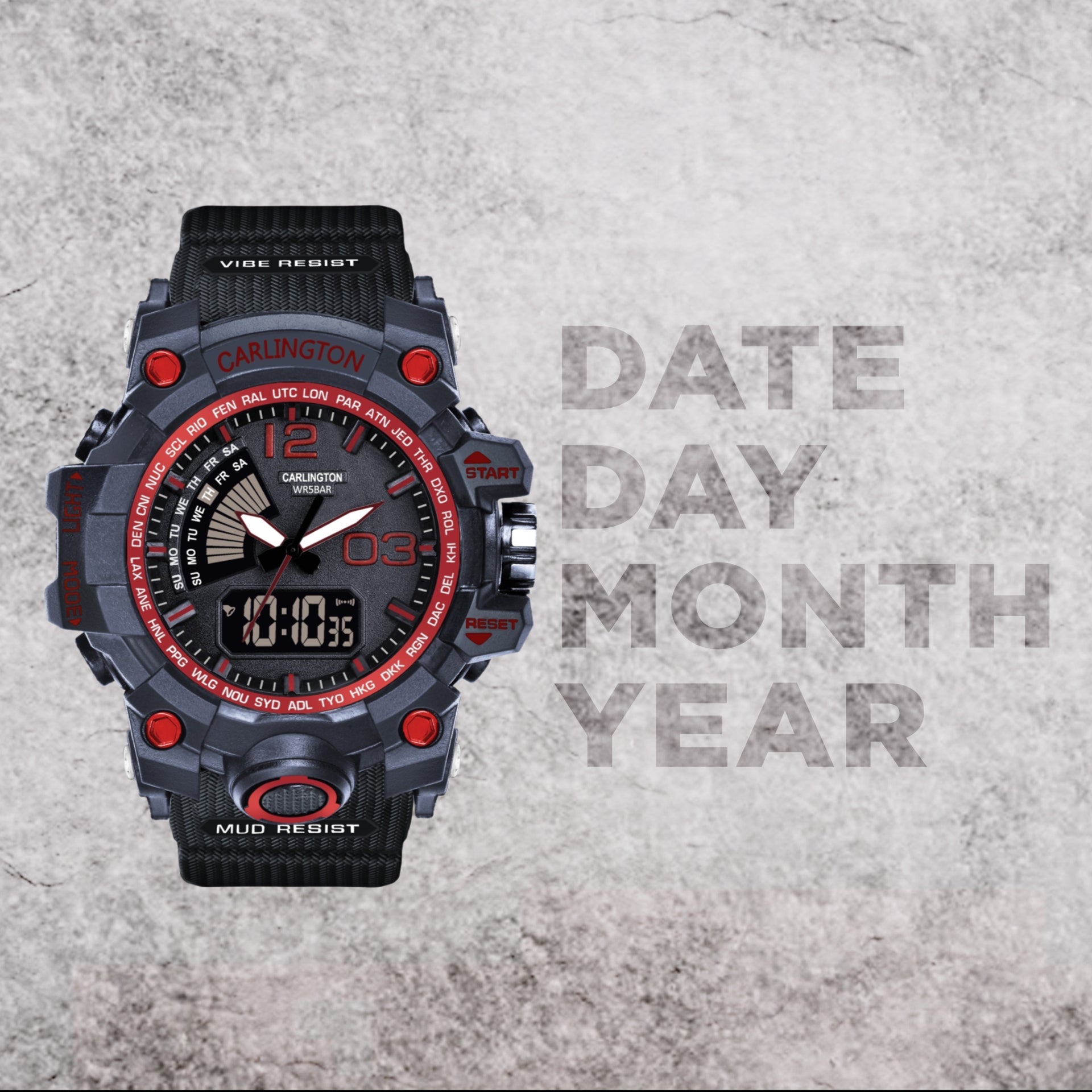 Carlington Analog-Digital Watch - 3366 Red