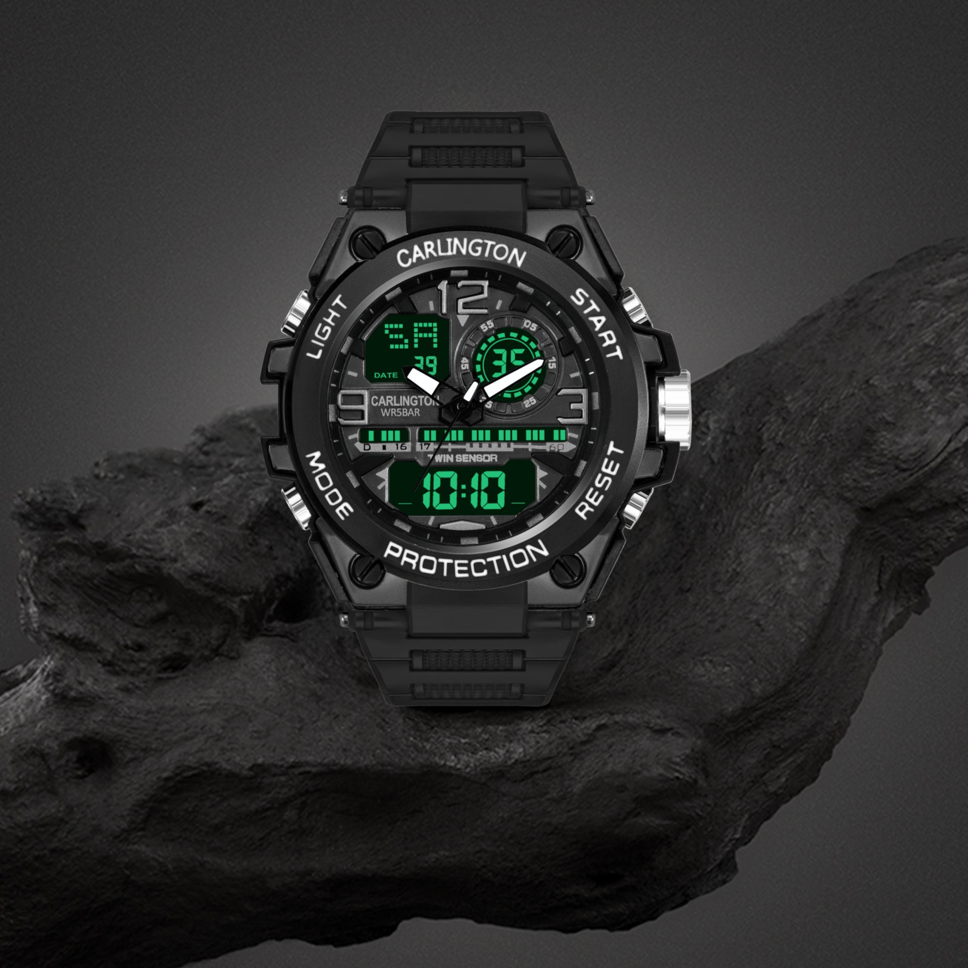 Carlington Analog-Digital Watch - 3377 Black