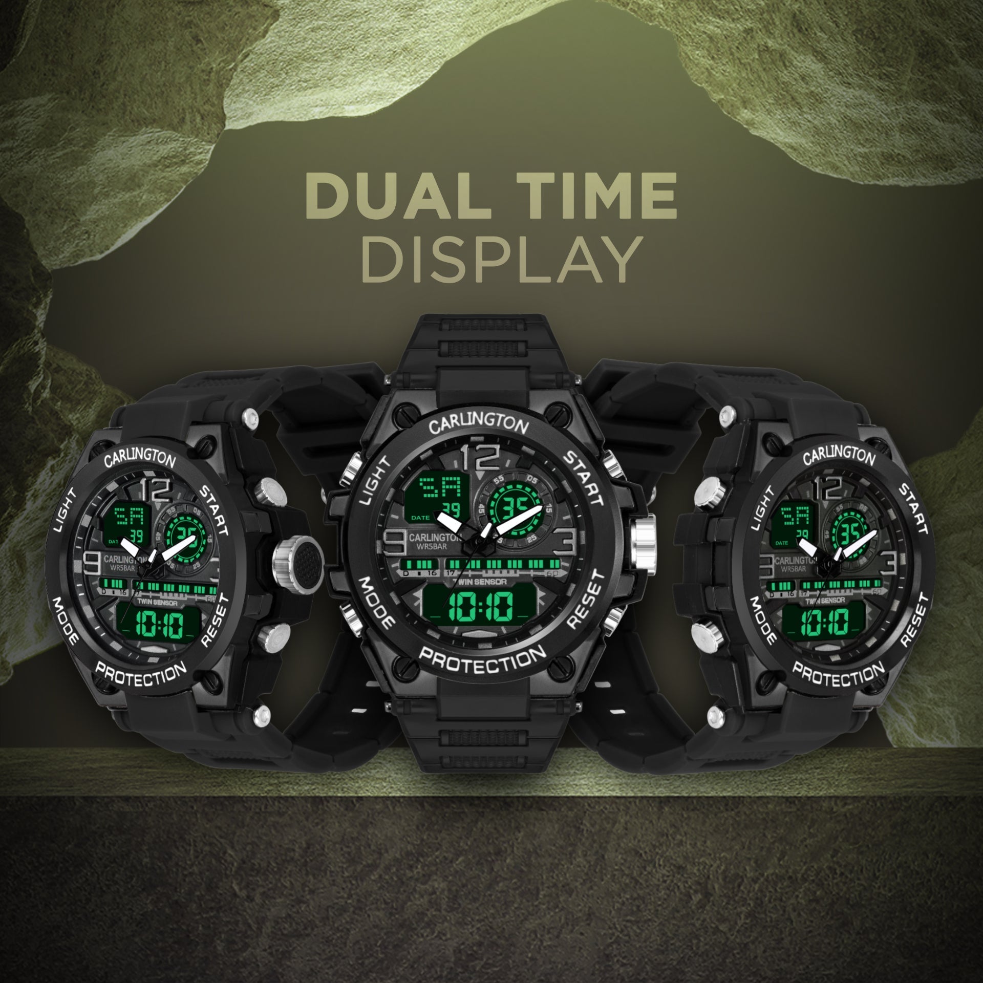Carlington Analog-Digital Watch - 3377 Black
