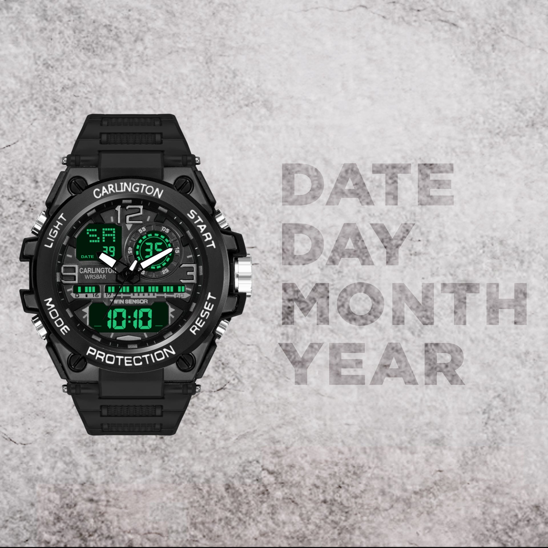 Carlington Analog-Digital Watch - 3377 Black