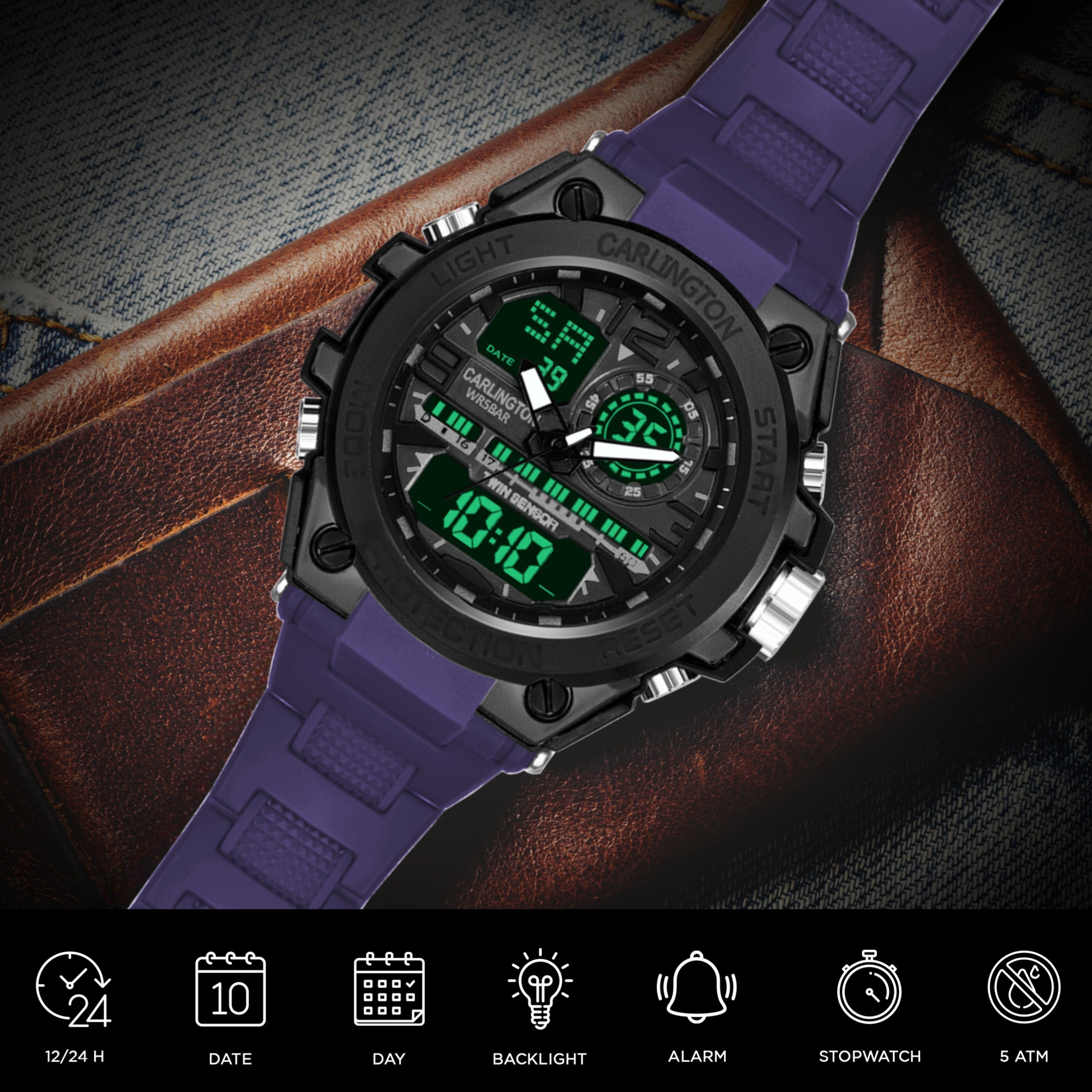 Carlington Analog-Digital Watch - 3377 Blue