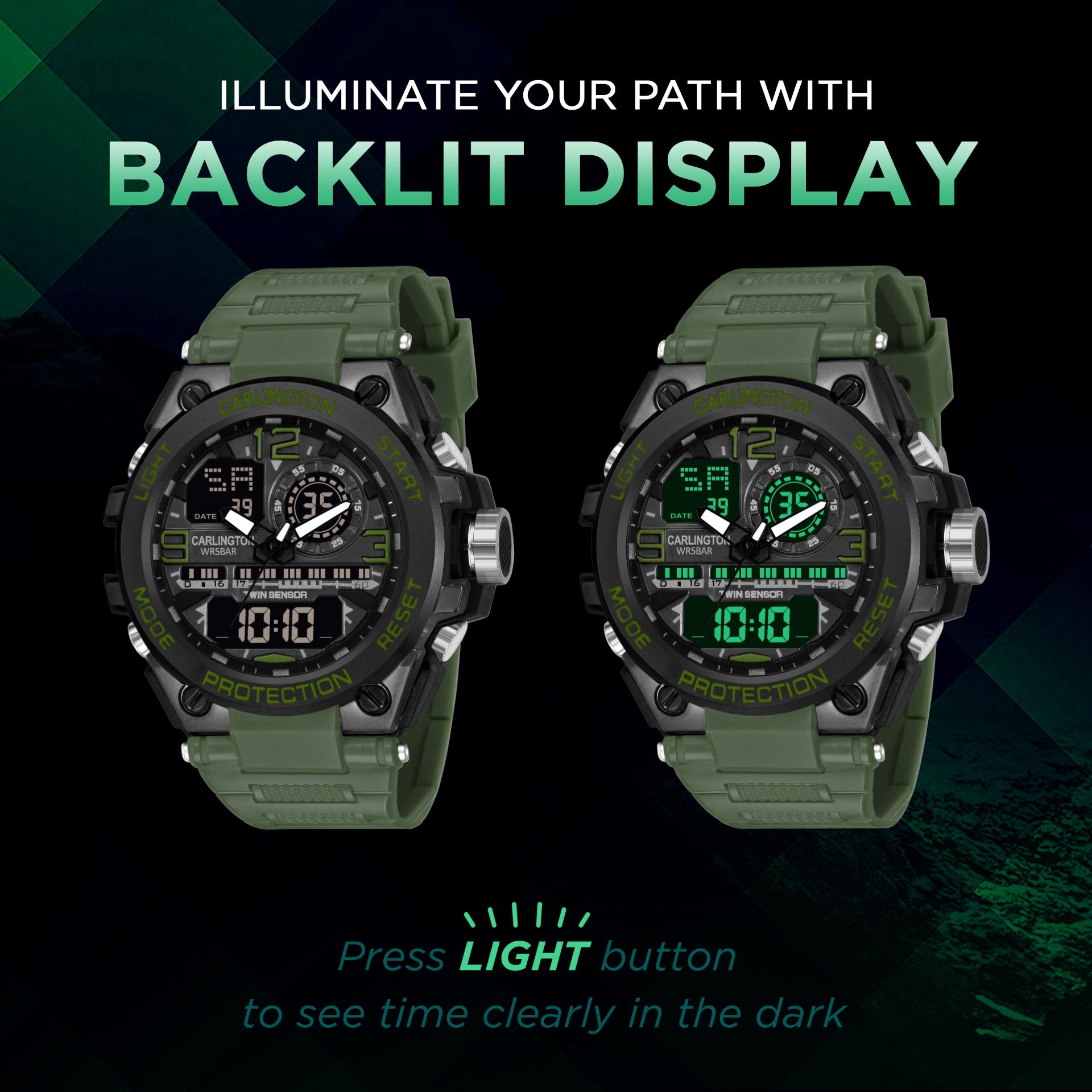 Carlington Analog-Digital Watch - 3377 Green