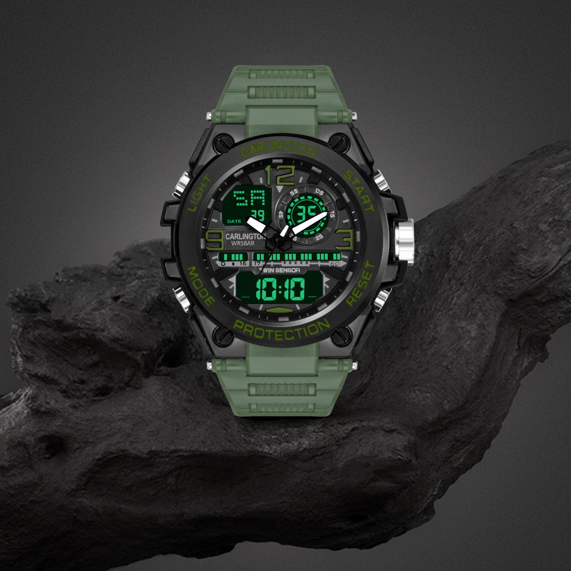 Carlington Analog-Digital Watch - 3377 Green