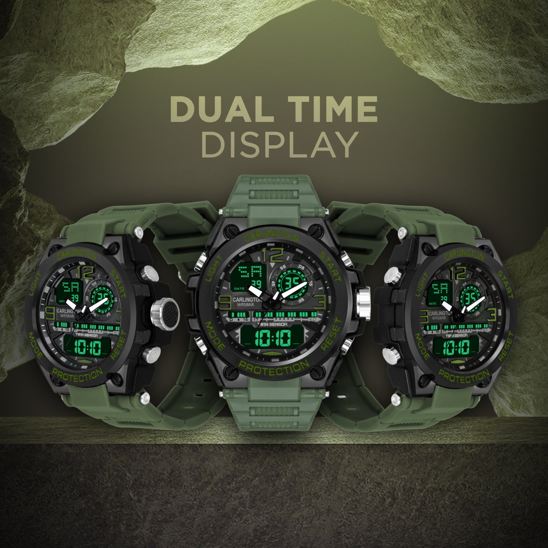 Carlington Analog-Digital Watch - 3377 Green