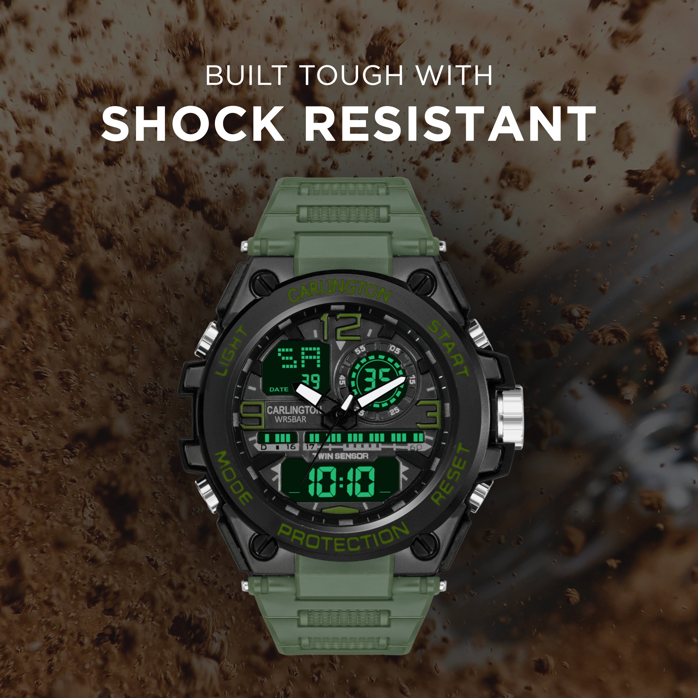 Carlington Analog-Digital Watch - 3377 Green