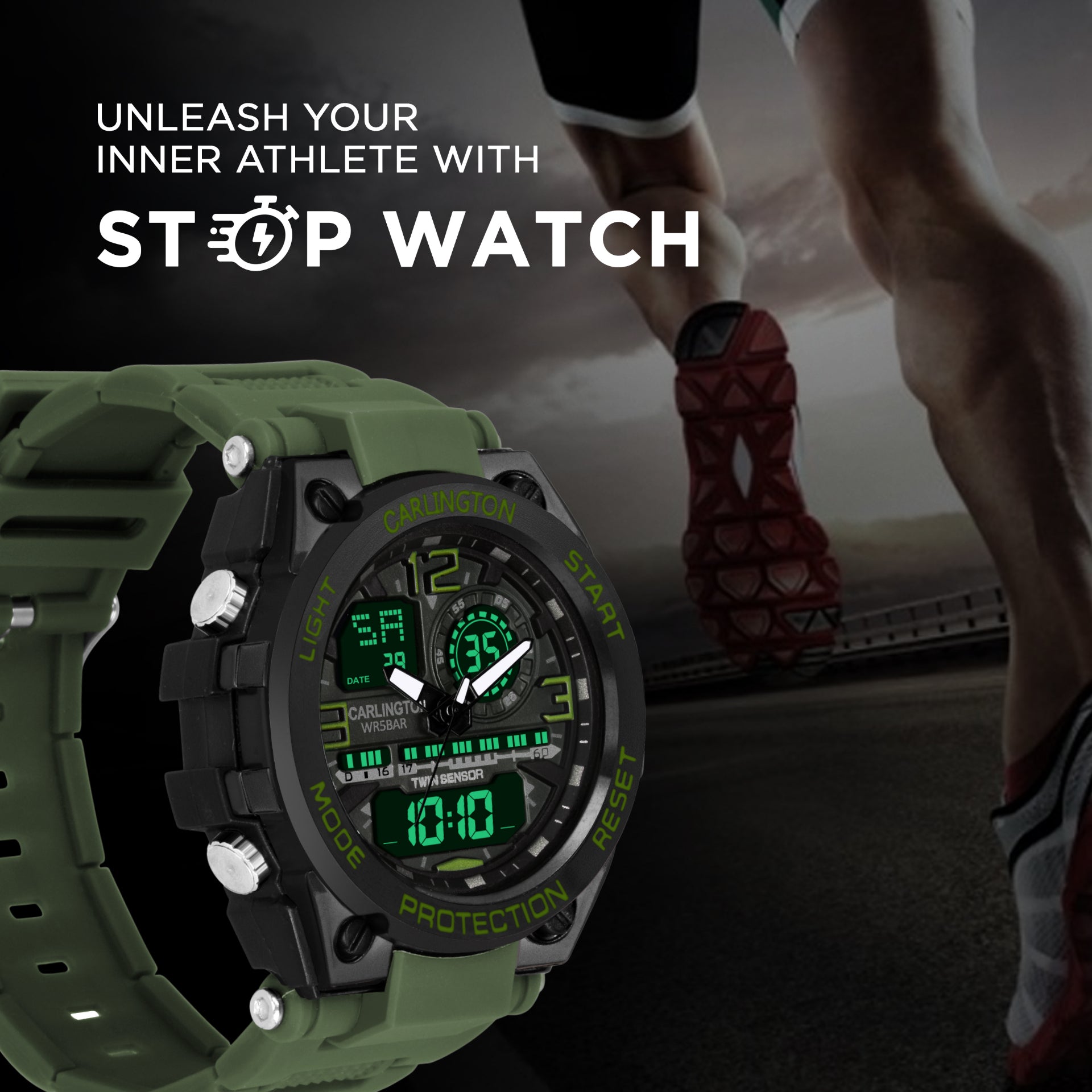 Carlington Analog-Digital Watch - 3377 Green