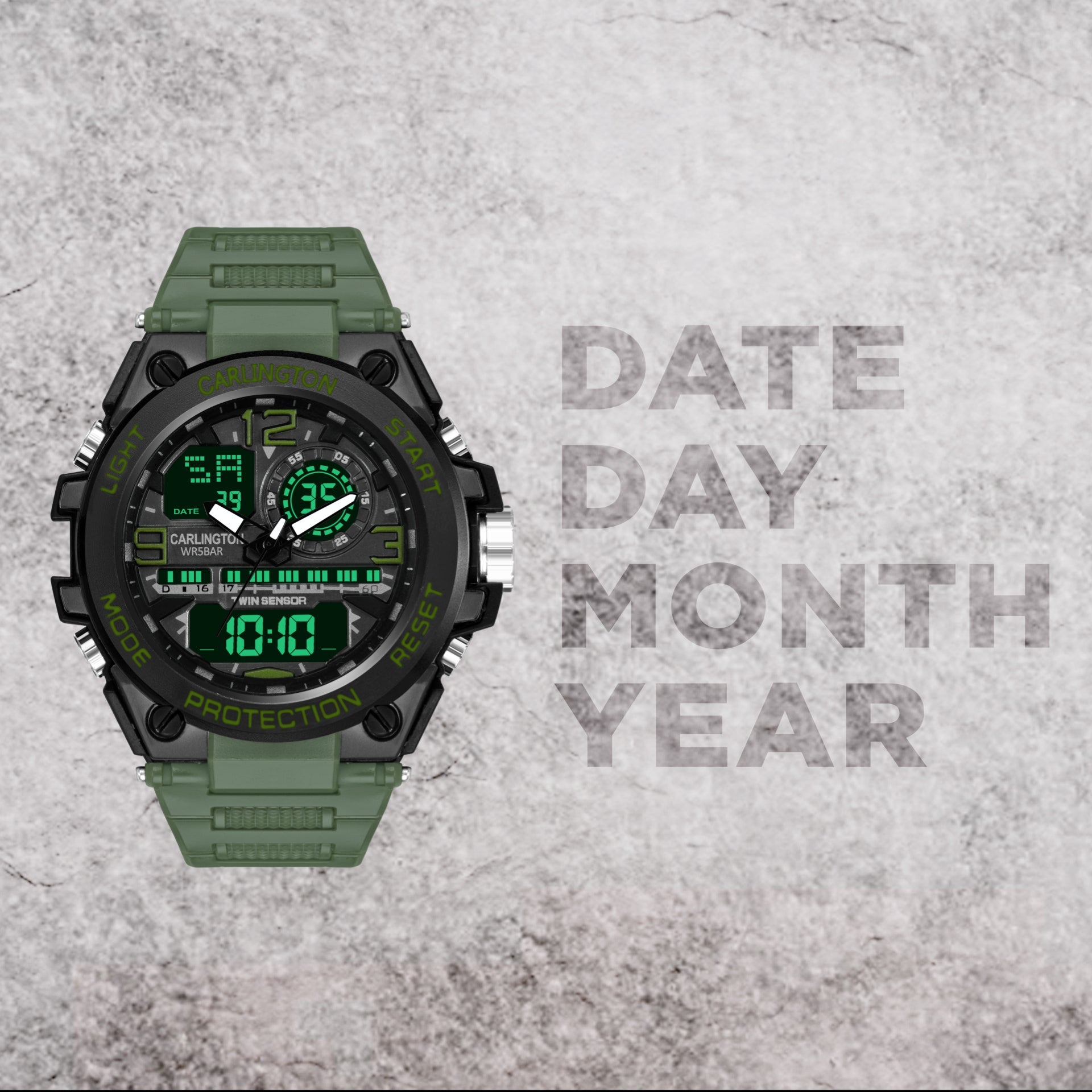 Carlington Analog-Digital Watch - 3377 Green