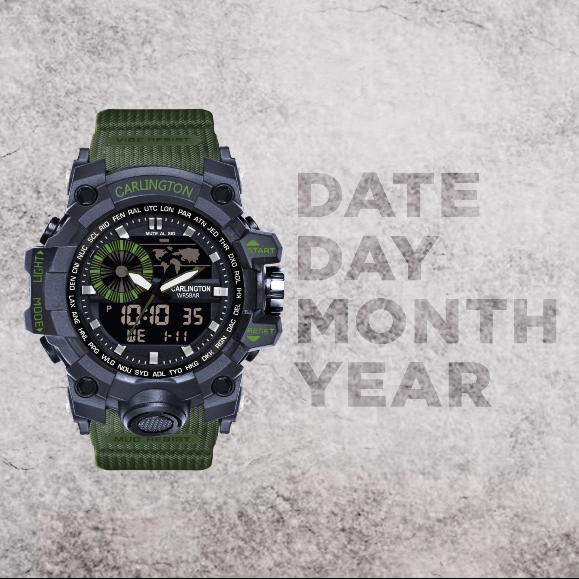 Carlington Analog-Digital Watch - 3388 Green