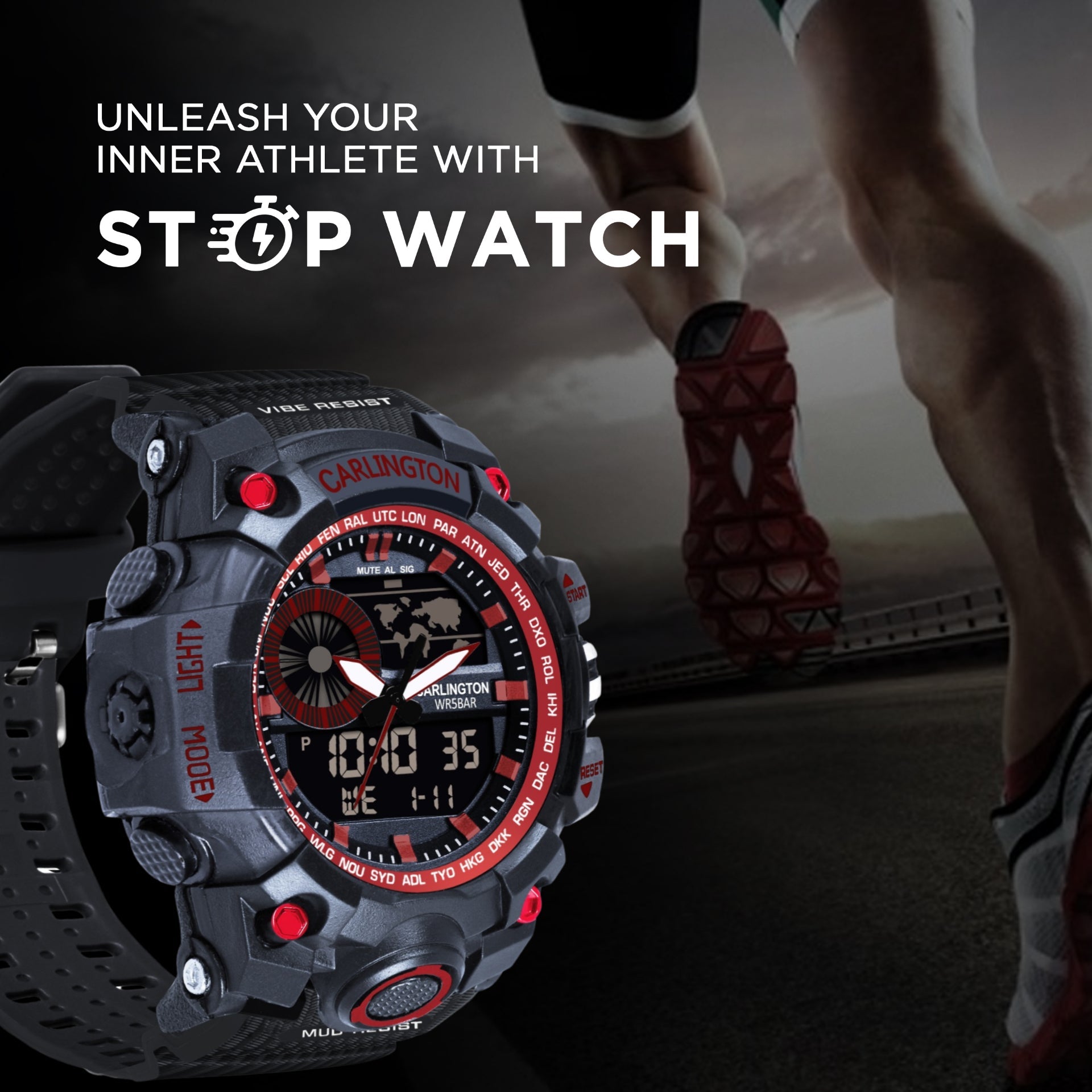 Carlington Analog-Digital Watch - 3388 Red