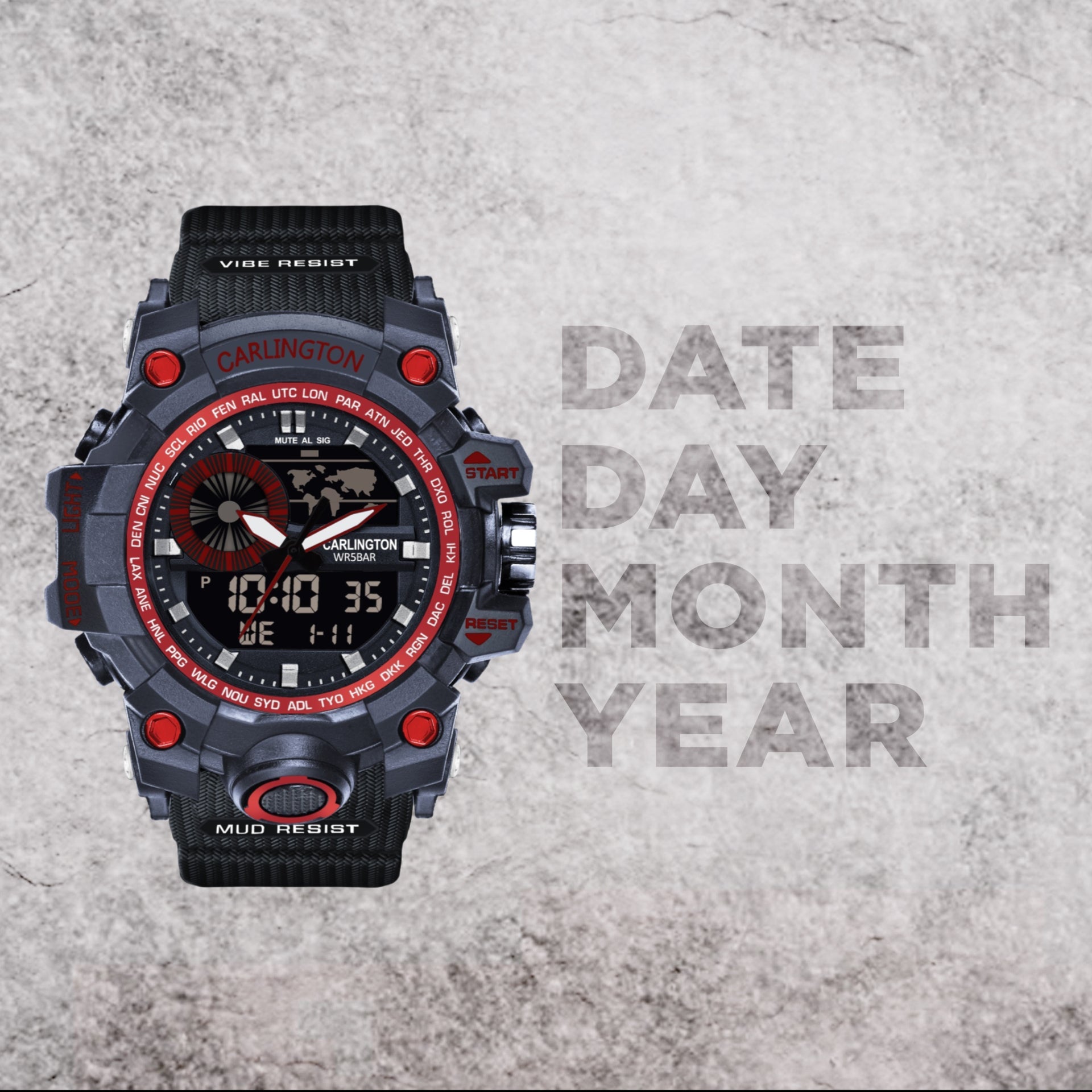 Carlington Analog-Digital Watch - 3388 Red