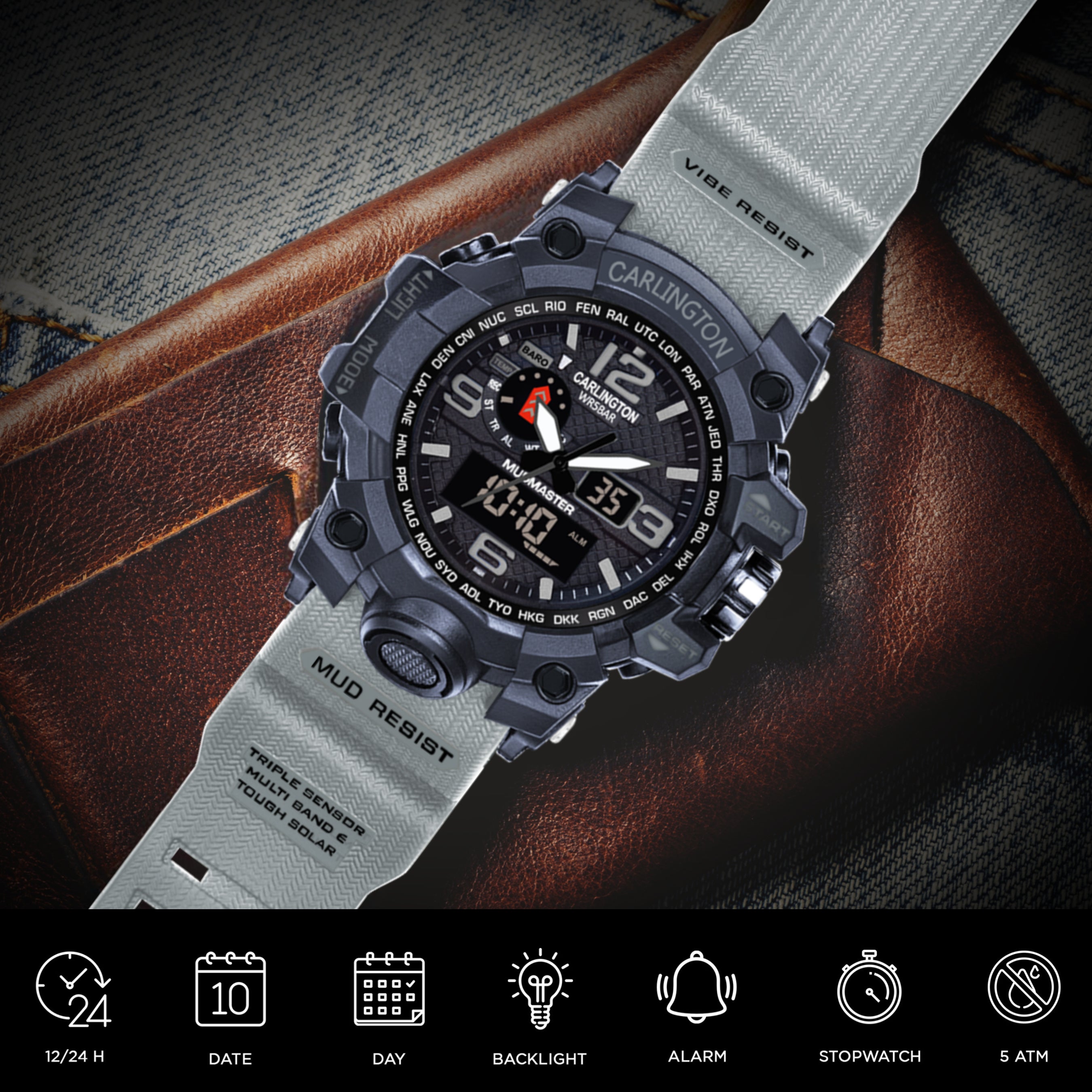 Carlington Aanlog-Digital Watch - 3344 Grey