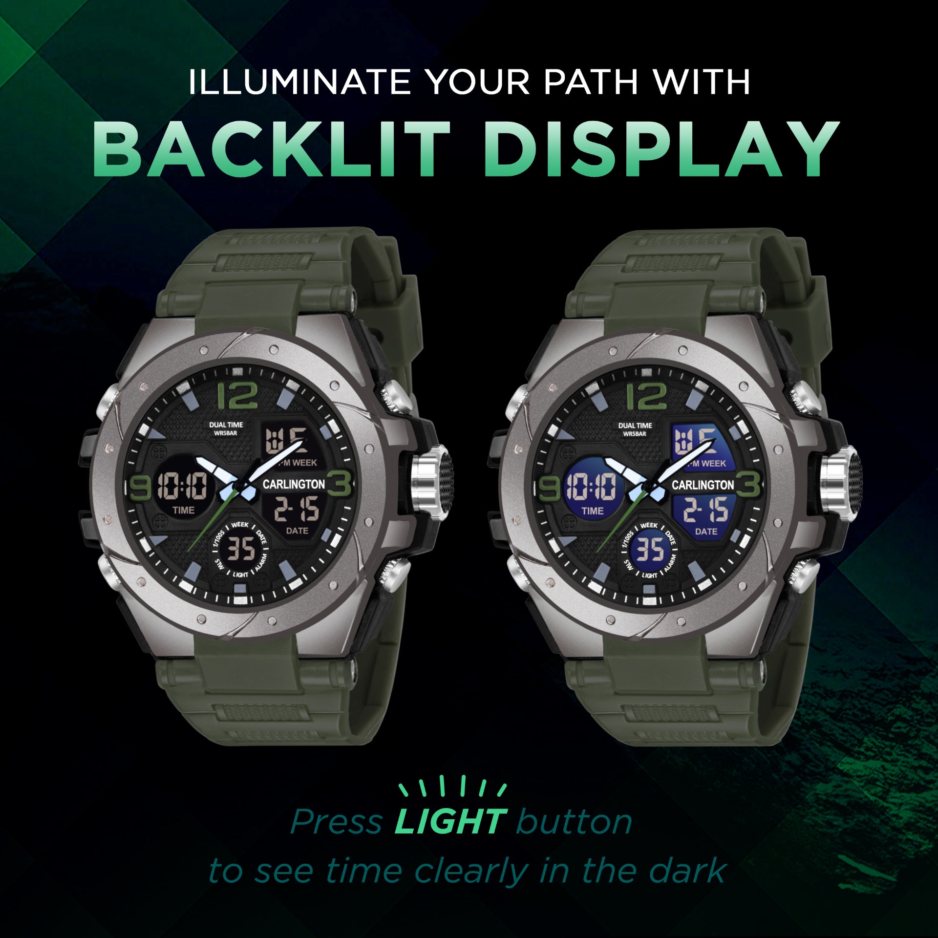 Carlington Aanlog-Digital Watch - 9105 Green