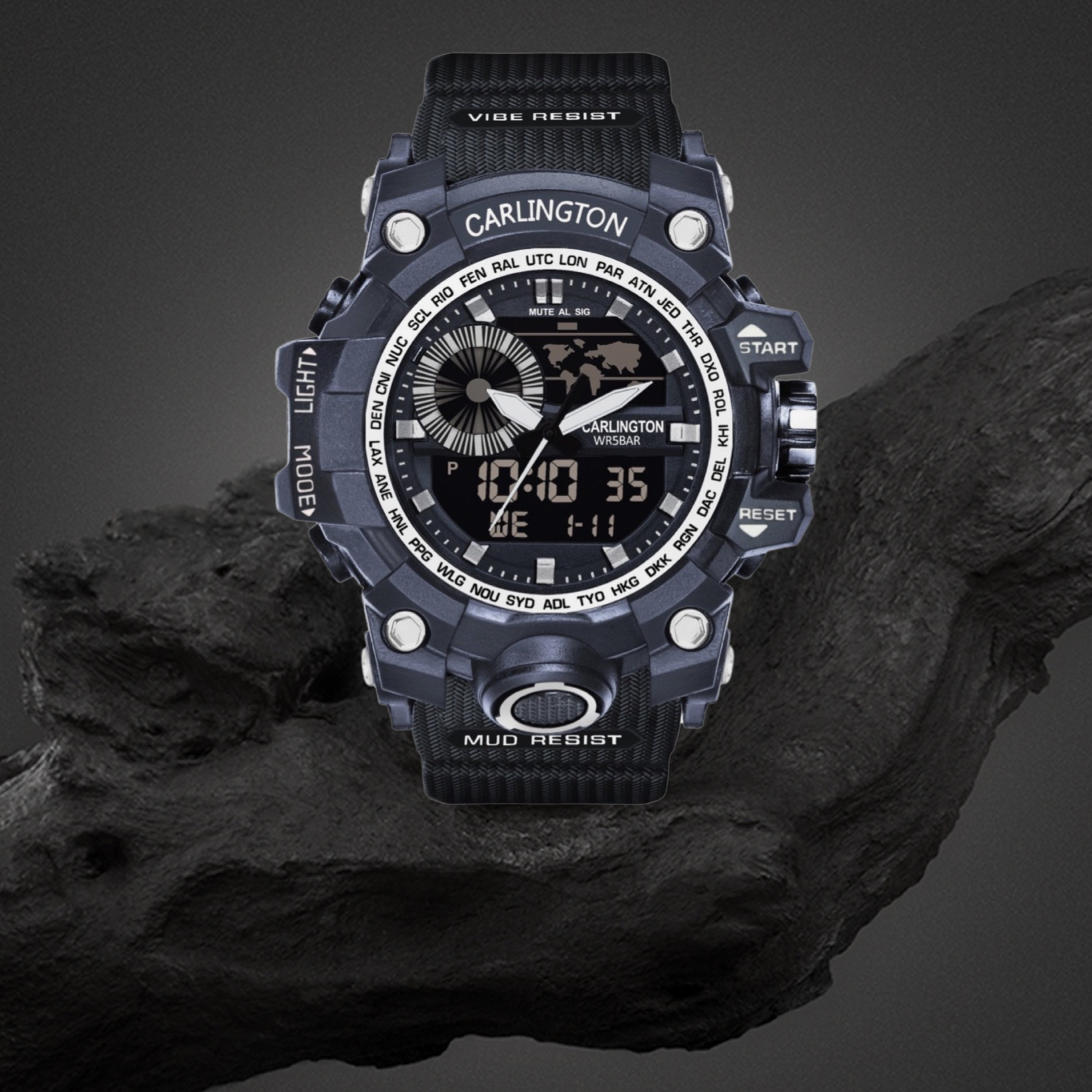 Carlington Analog-Digital Watch - 3388 Black
