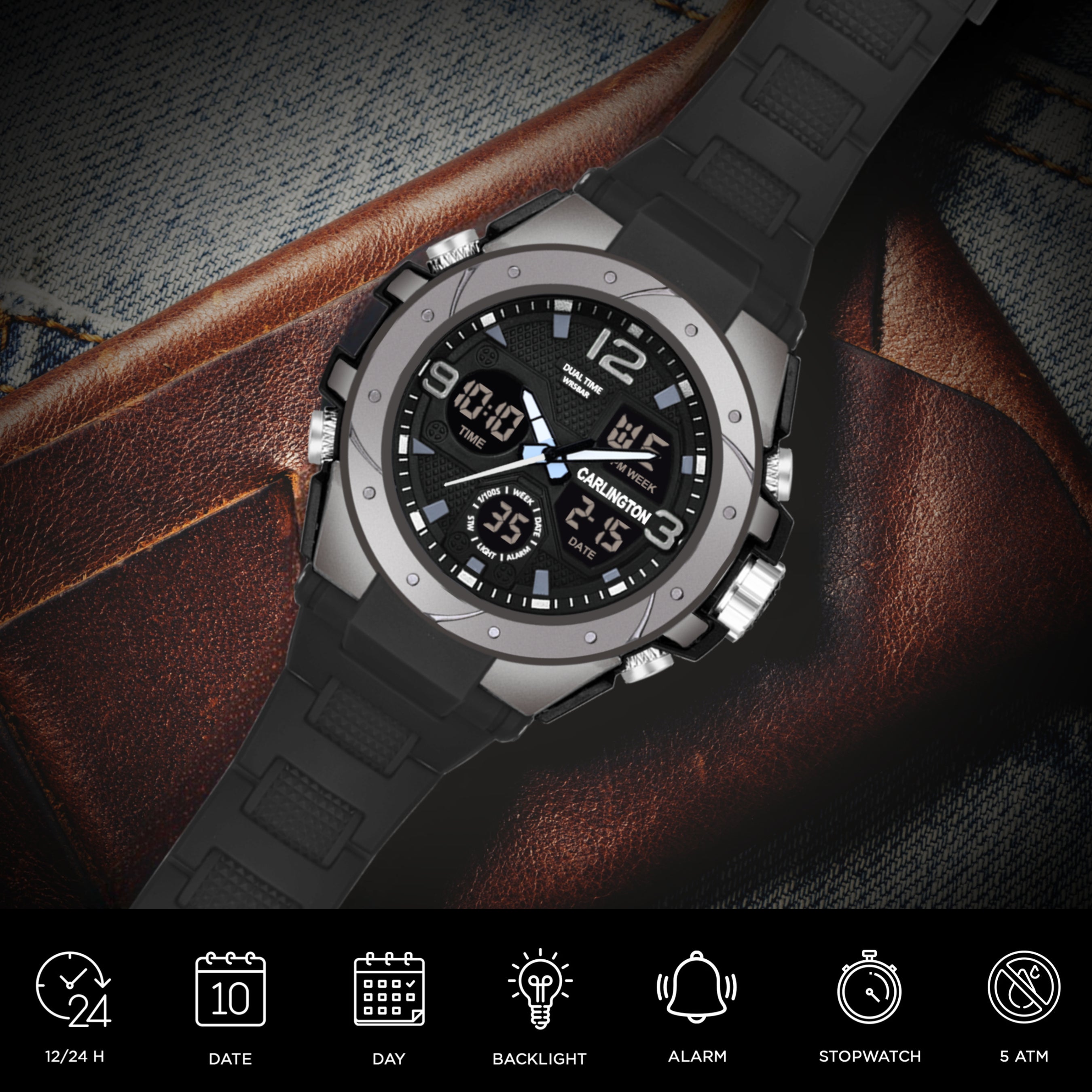 Carlington Aanlog-Digital Watch - 9105 Black