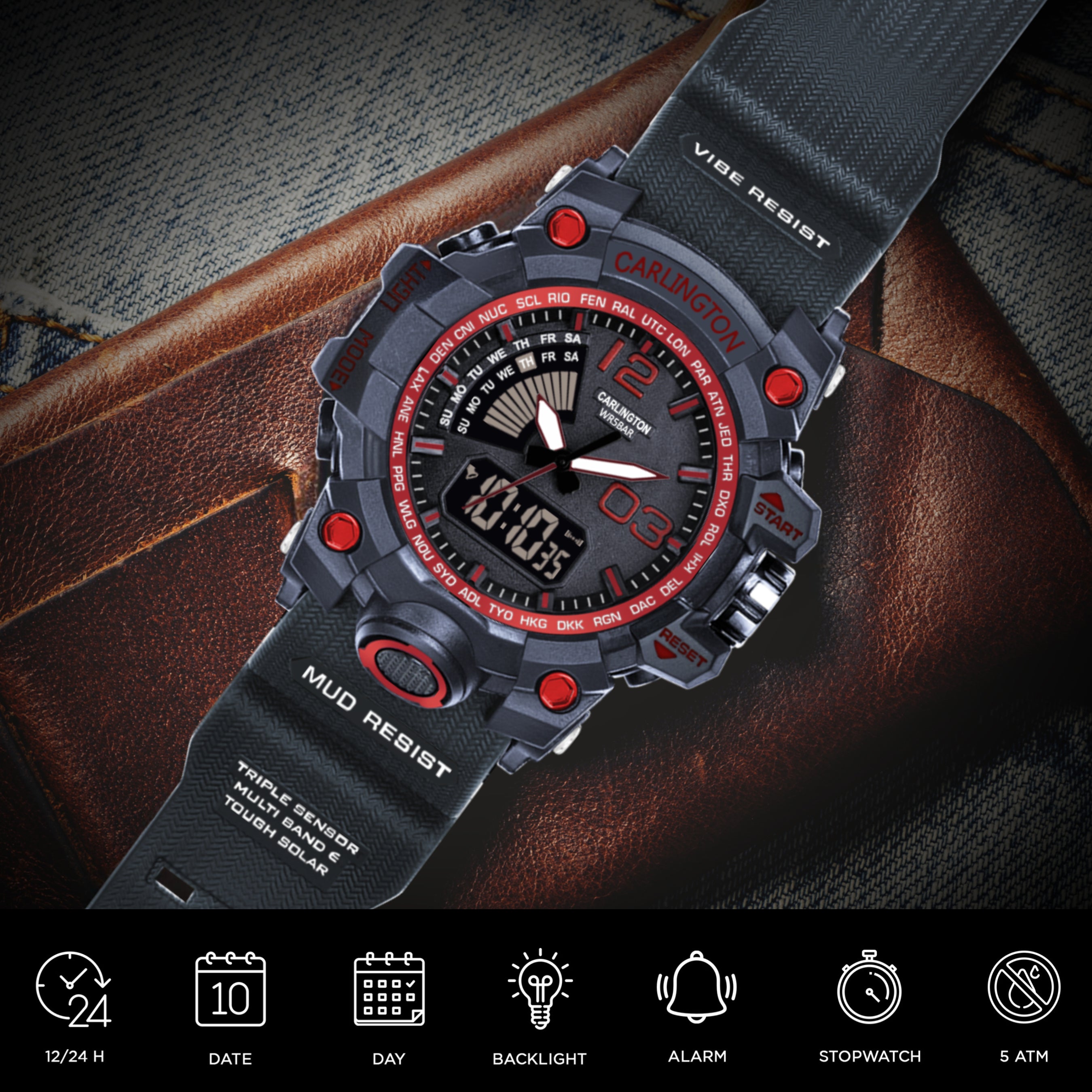 Carlington Analog-Digital Watch - 3366 Red