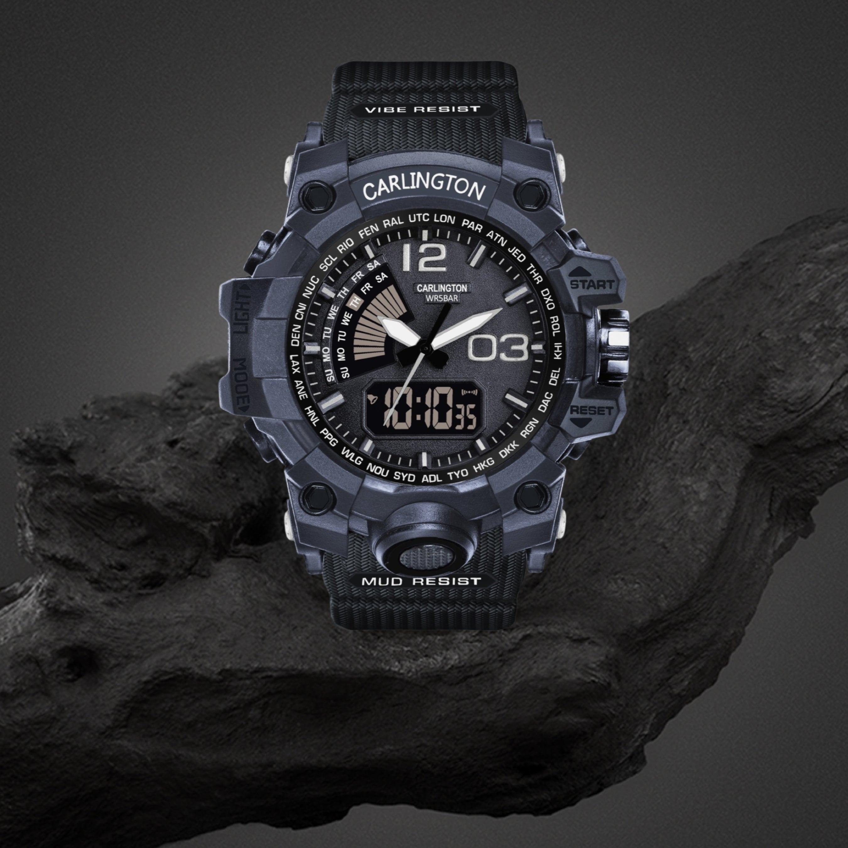 Carlington Analog-Digital Watch - 3366 Black