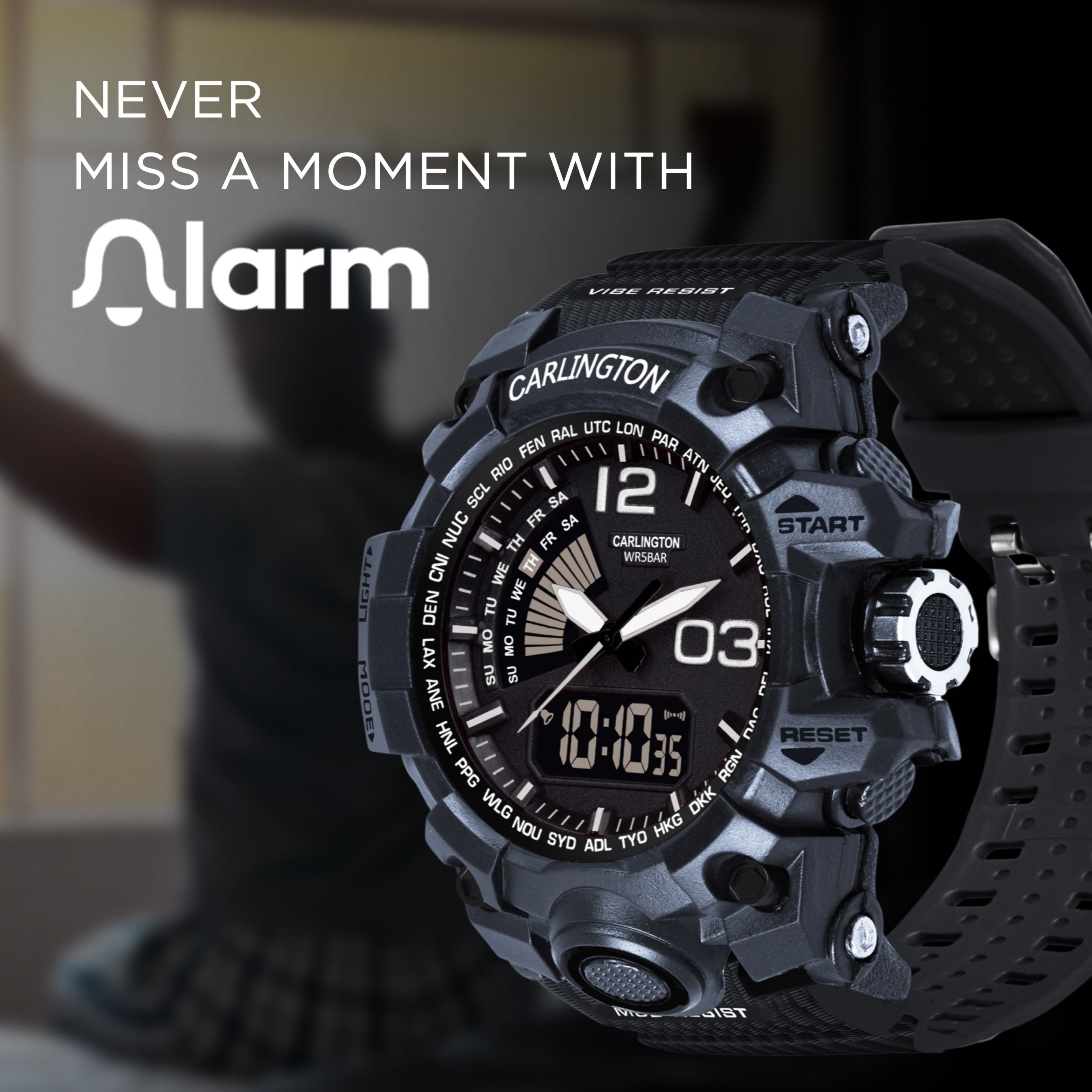 Carlington Analog-Digital Watch - 3366 Black
