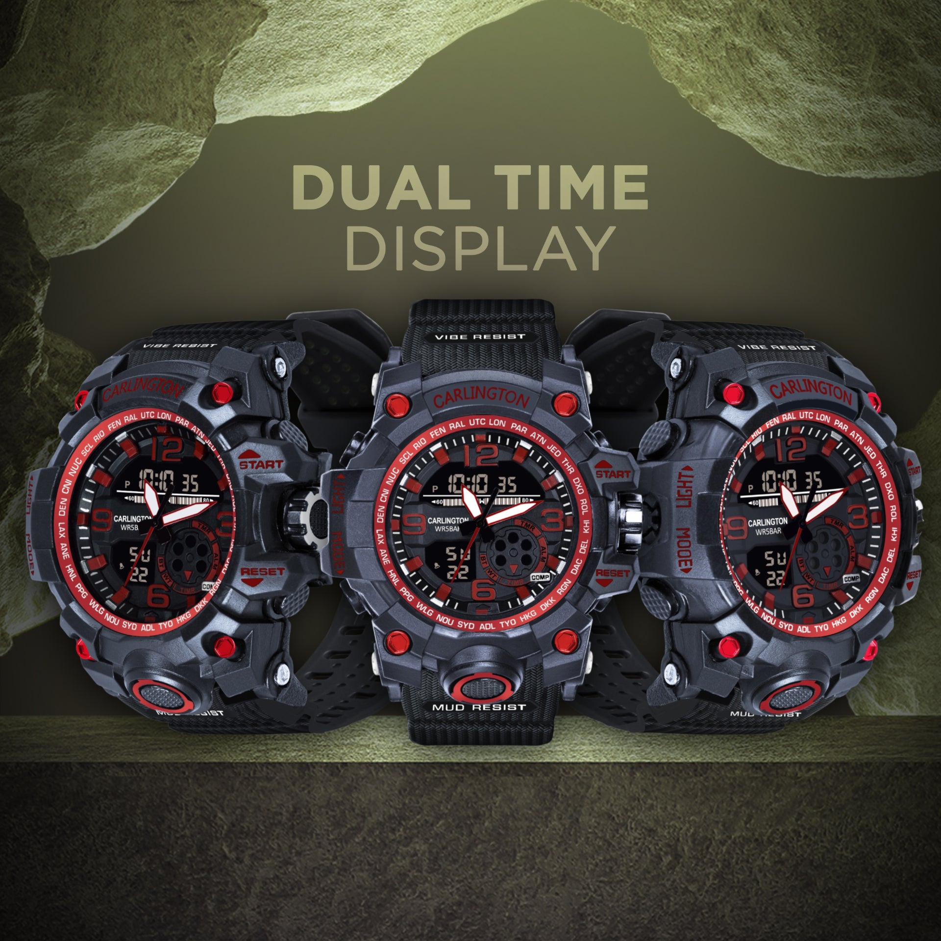 Carlington Analog Digital Sports Watch - 3355 Red