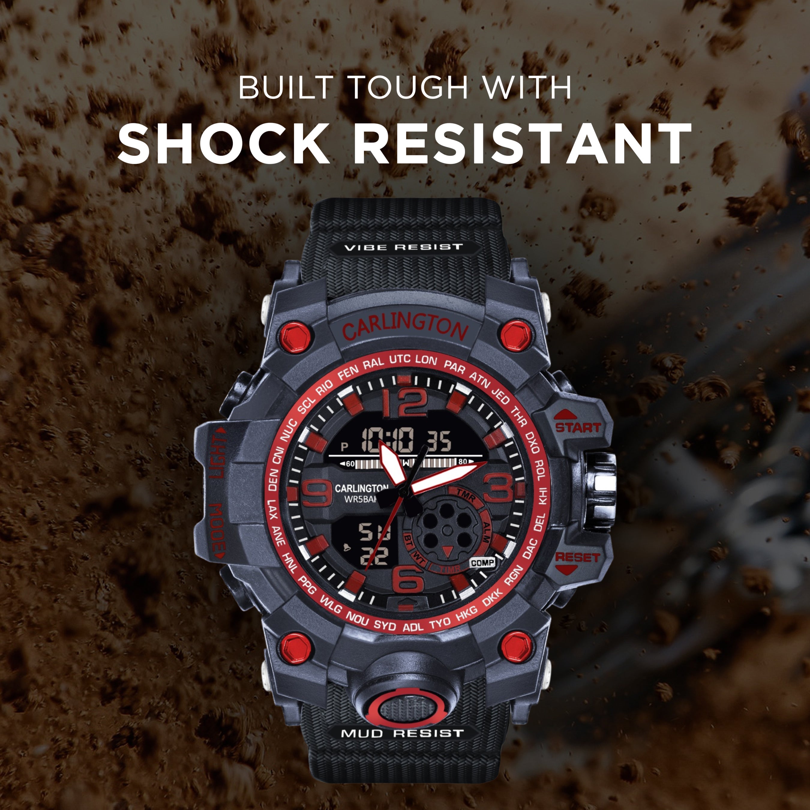 Carlington Analog Digital Sports Watch - 3355 Red
