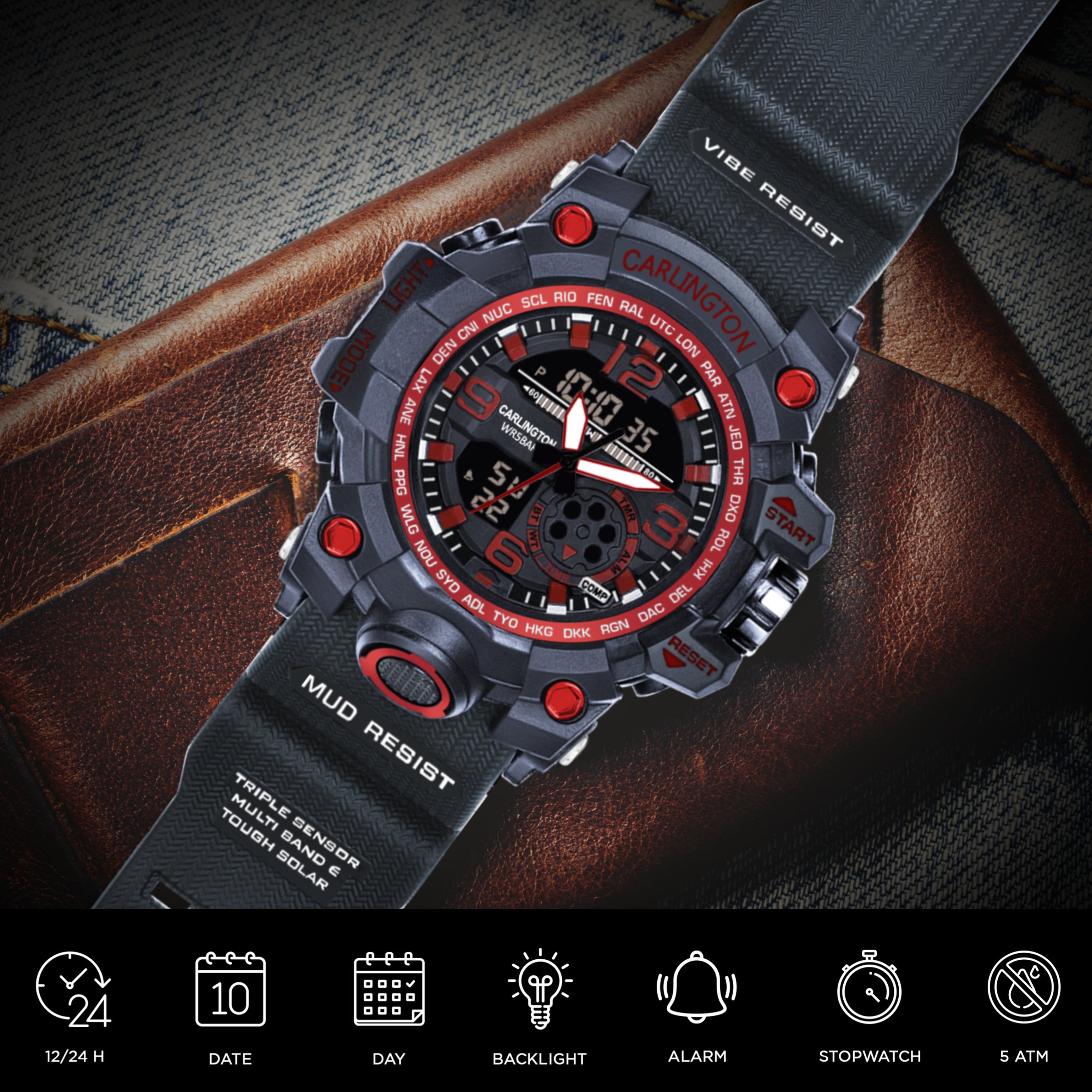 Carlington Analog Digital Sports Watch - 3355 Red