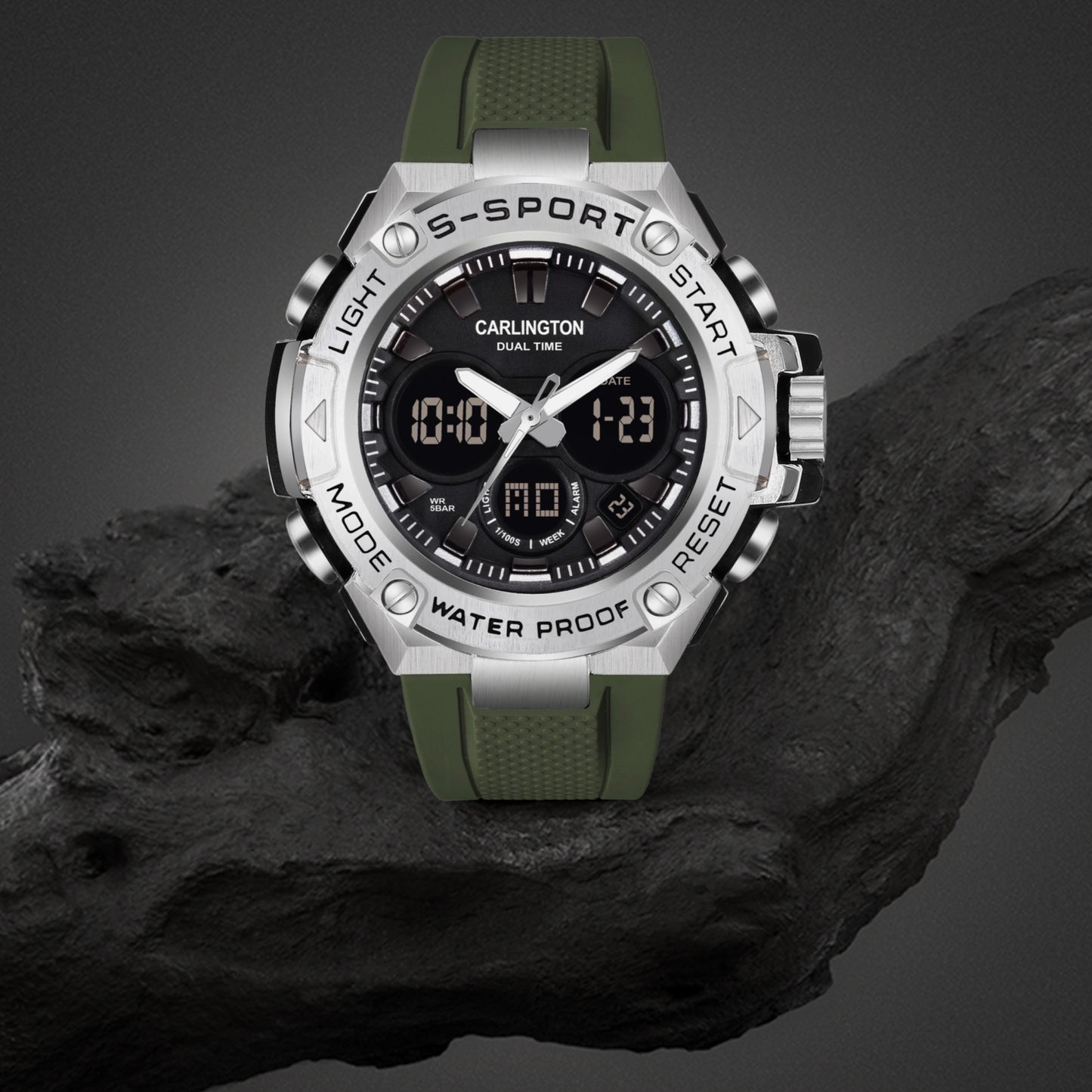 Carlington Analog-Digital Watch - 9107 Green