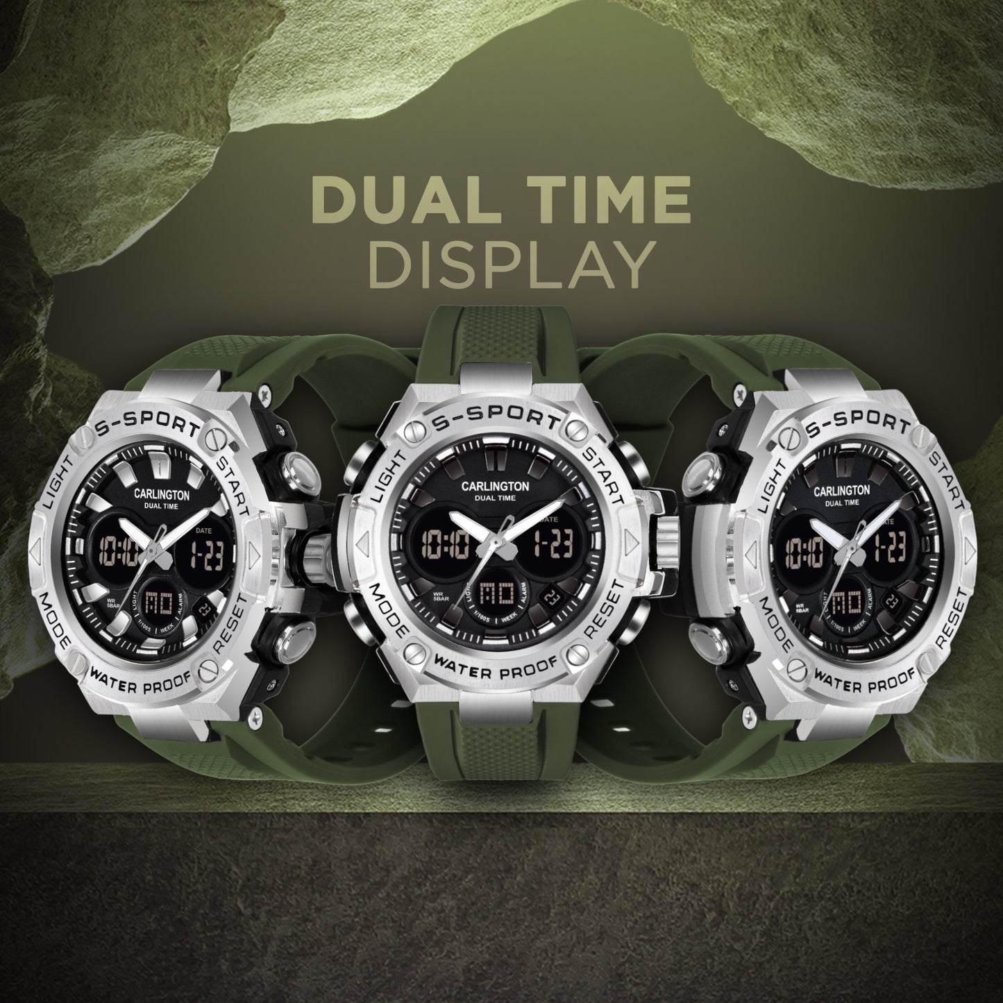 Carlington Analog-Digital Watch - 9107 Green