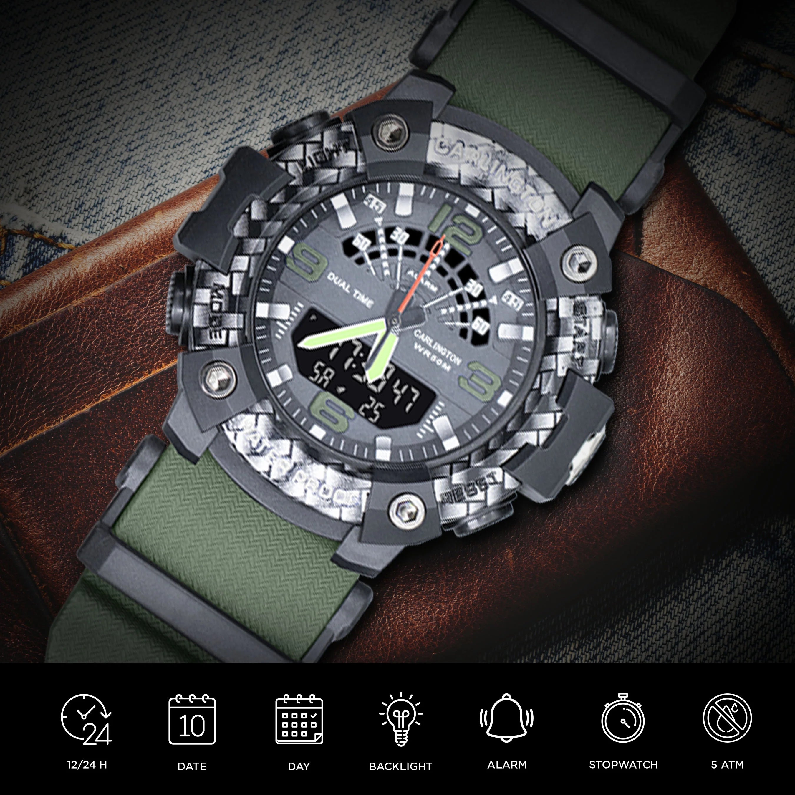 Carlington Analog Digital Sports Watch For Men - Endurance 9103 Green