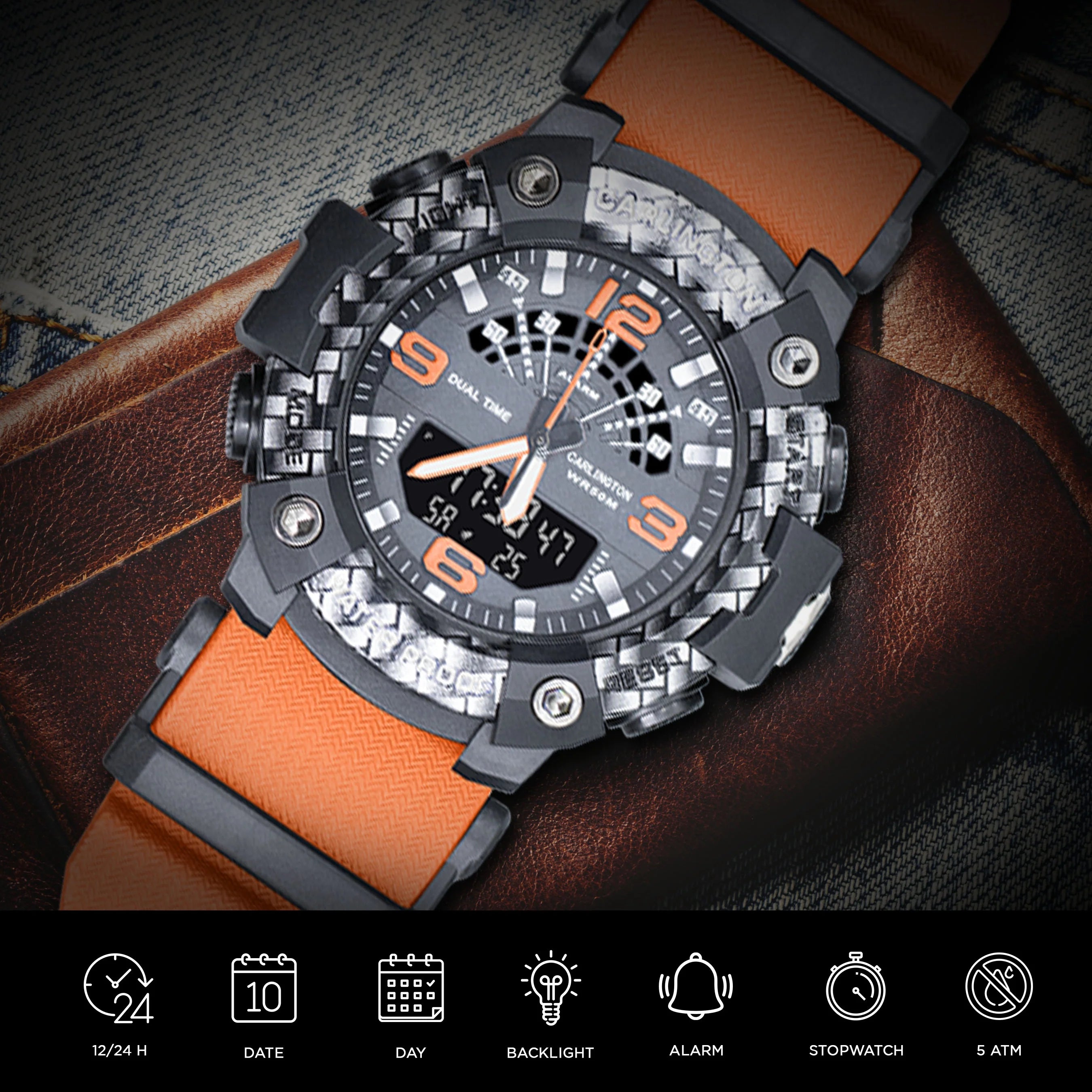 Carlington Analog Digital Sports Watch For Men - Endurance 9103 Orange