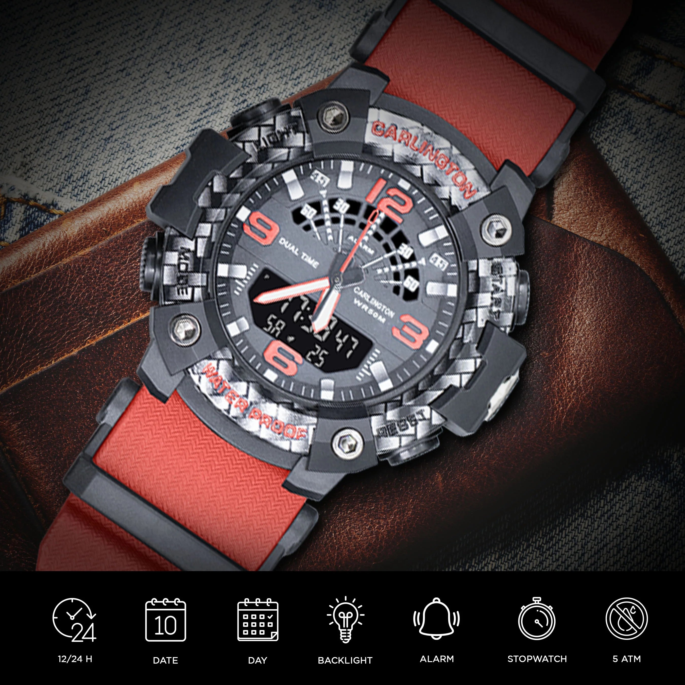 Carlington Analog Digital Sports Watch For Men - Endurance 9103 Red