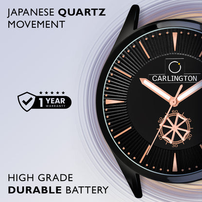 Carlington Elite CT1020 Water Resistant Leather Watch With Date Display- For Men