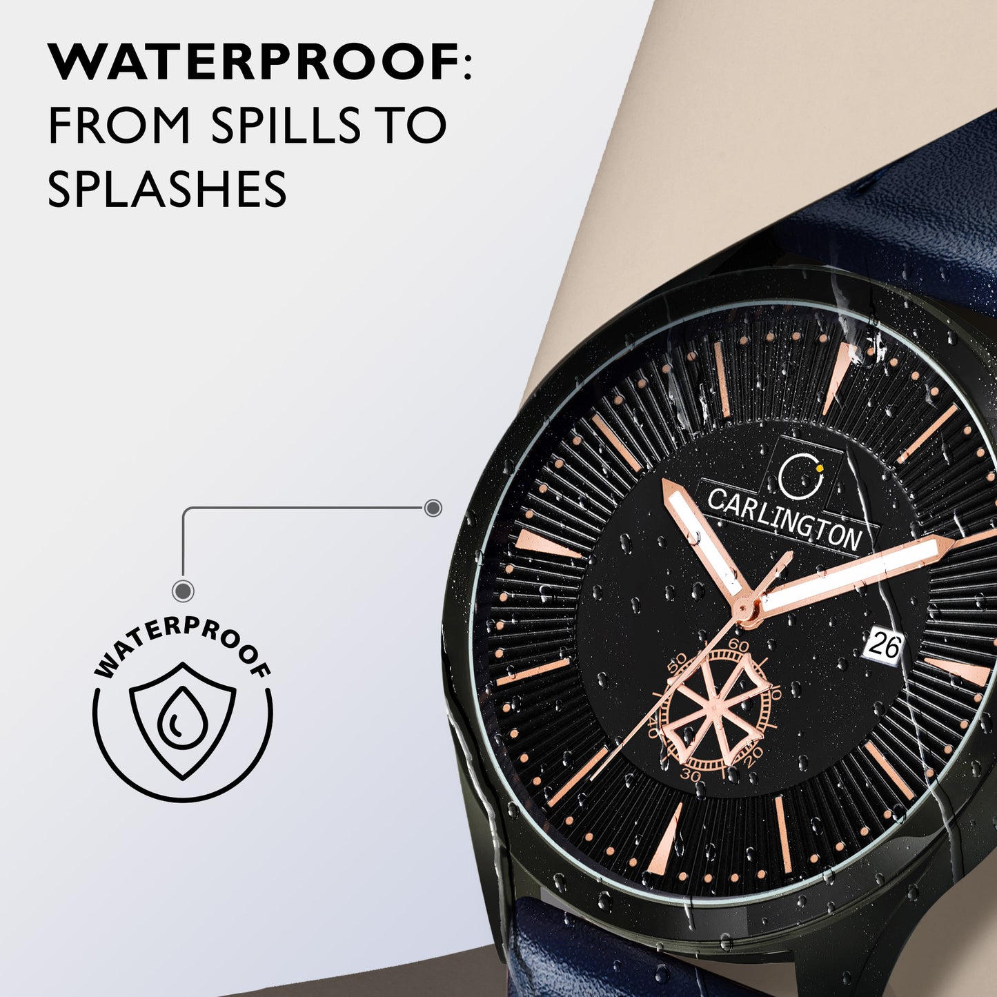 Carlington Elite CT1020 Water Resistant Leather Watch With Date Display- For Men