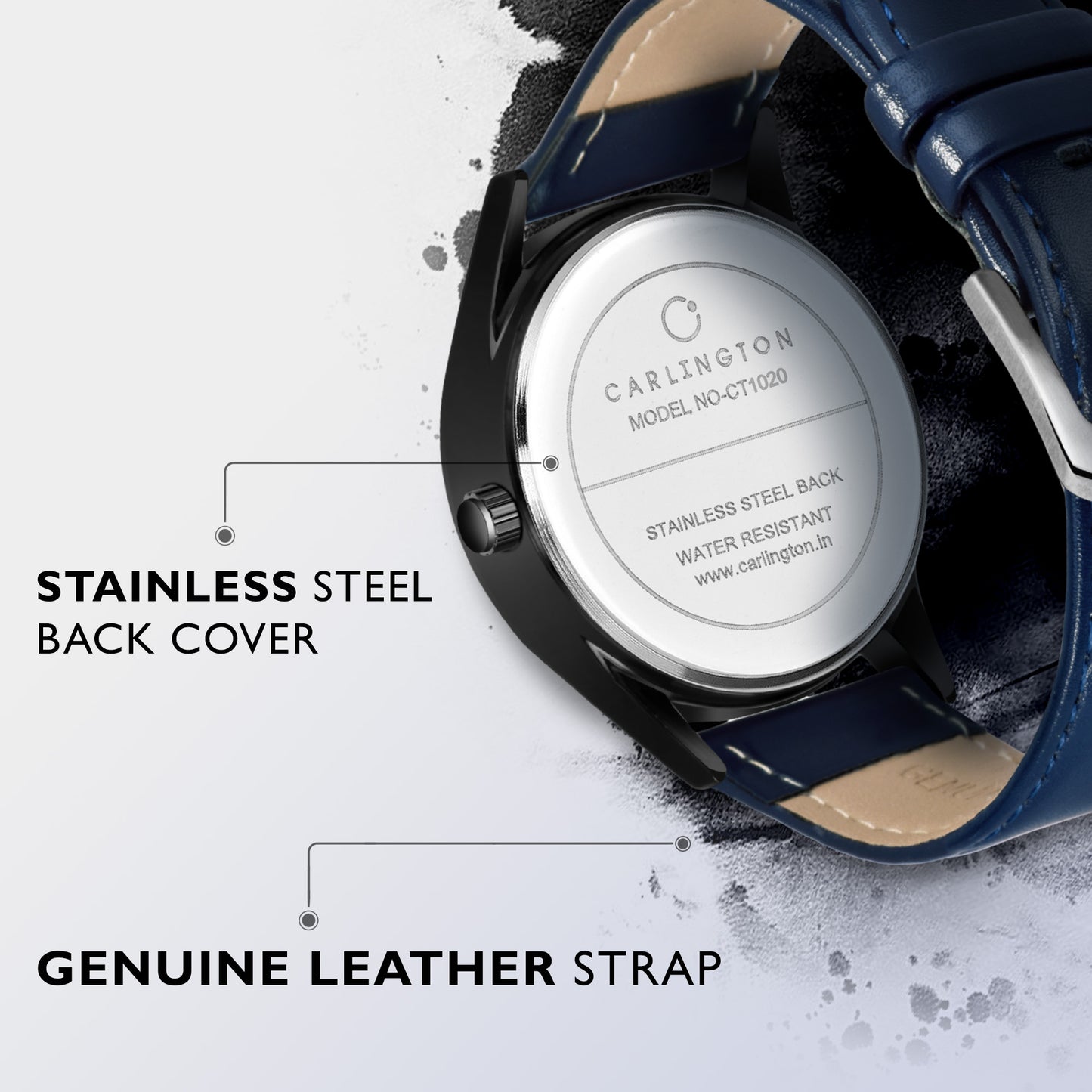 Carlington Elite CT1020 Water Resistant Leather Watch With Date Display- For Men