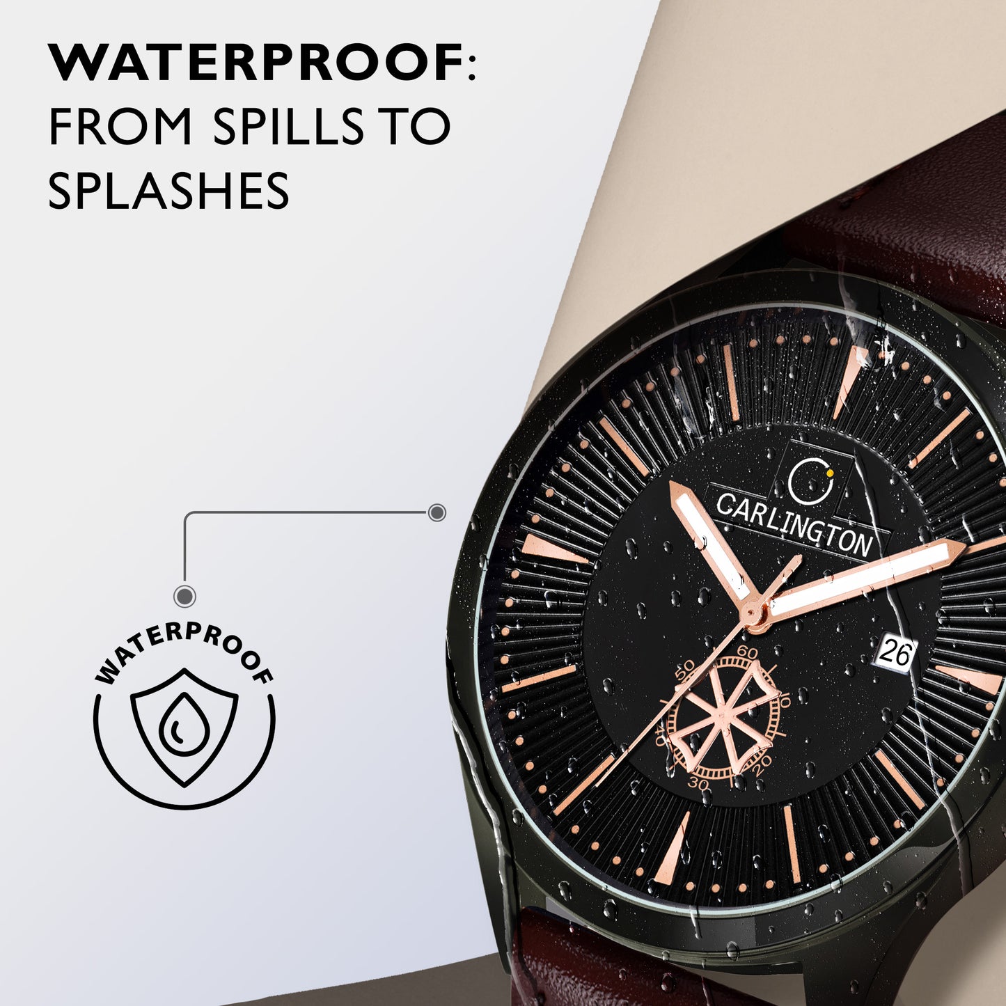 Carlington Elite CT1020 Water Resistant Leather Watch With Date Display- For Men