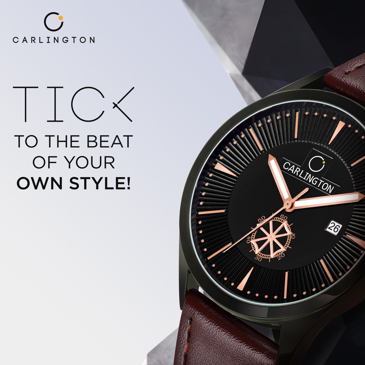Carlington Elite CT1020 Water Resistant Leather Watch With Date Display- For Men