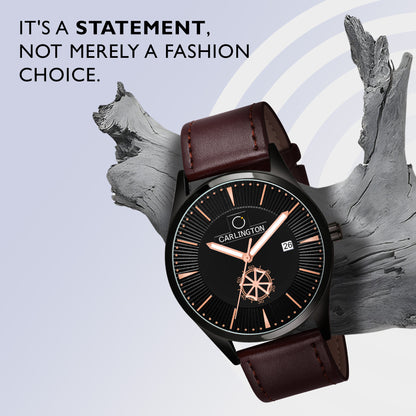Carlington Elite CT1020 Water Resistant Leather Watch With Date Display- For Men