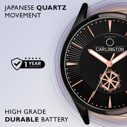 Carlington Elite CT1020 Water Resistant Leather Watch With Date Display- For Men