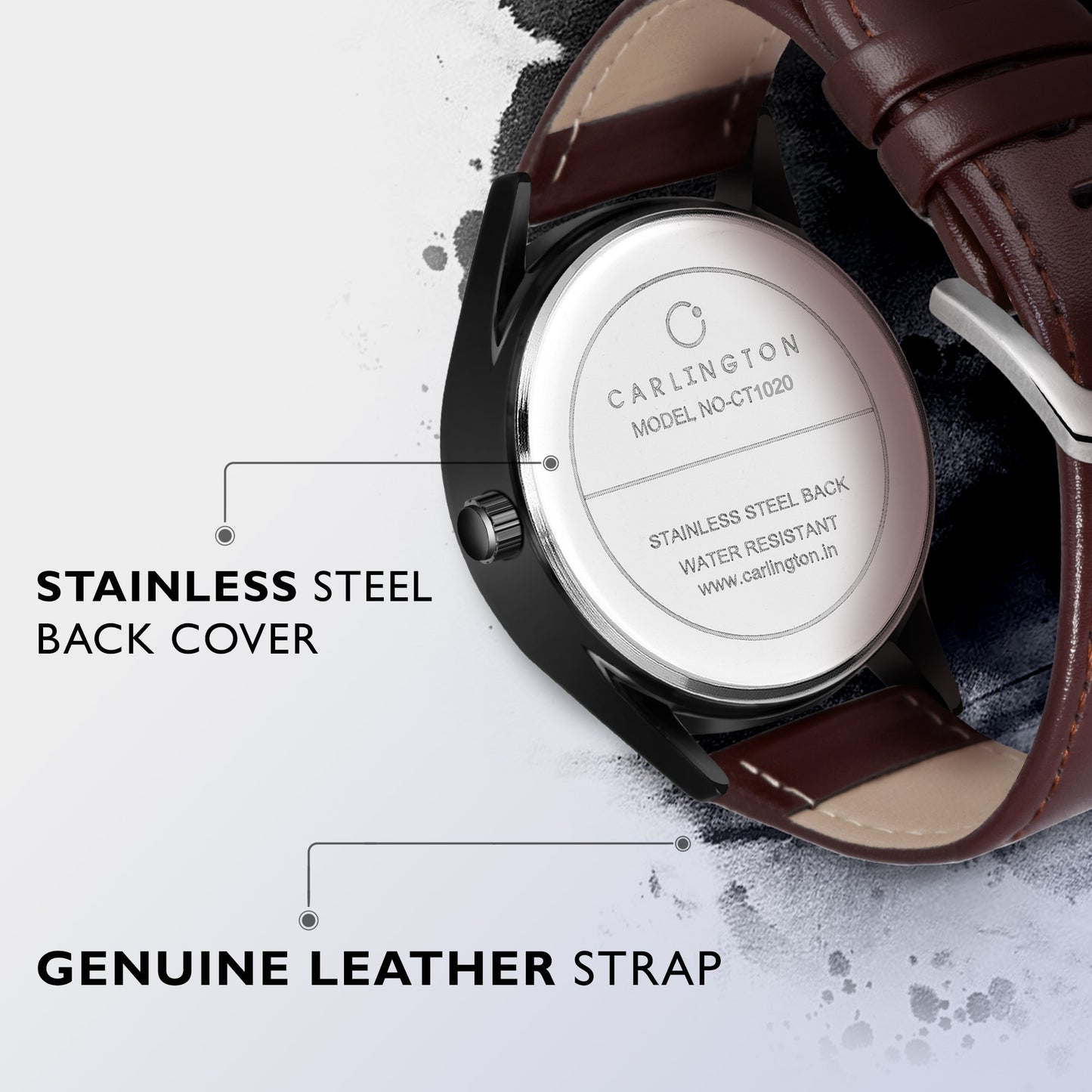 Carlington Elite CT1020 Water Resistant Leather Watch With Date Display- For Men