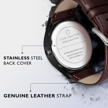 Carlington Elite CT1020 Water Resistant Leather Watch With Date Display- For Men