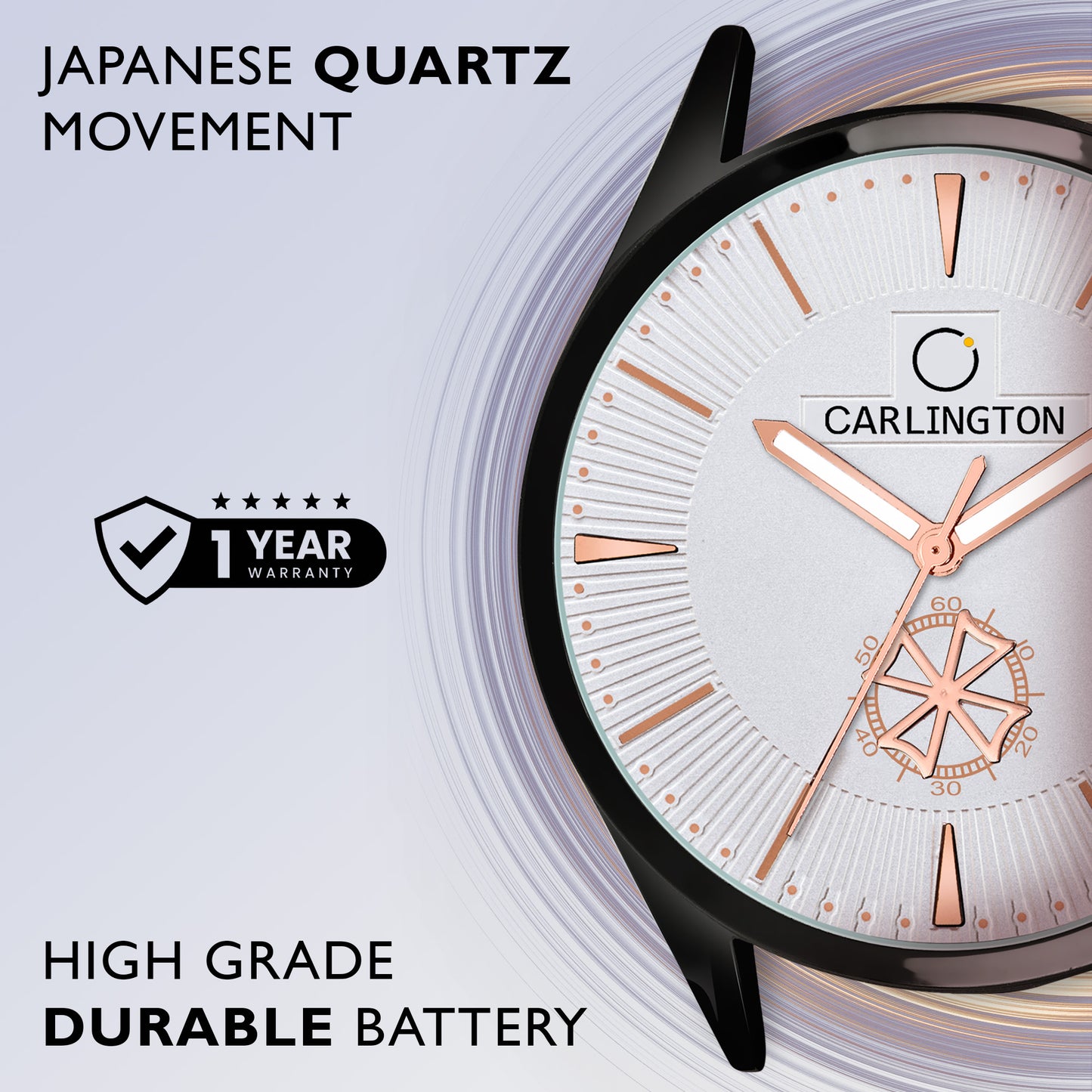 Carlington Elite CT1020 Water Resistant Leather Watch With Date Display- For Men