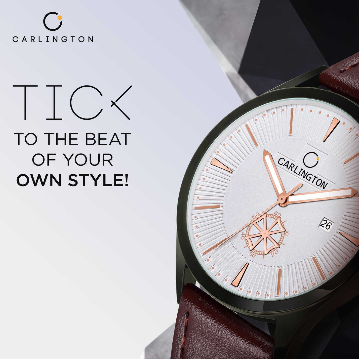 Carlington Elite CT1020 Water Resistant Leather Watch With Date Display- For Men