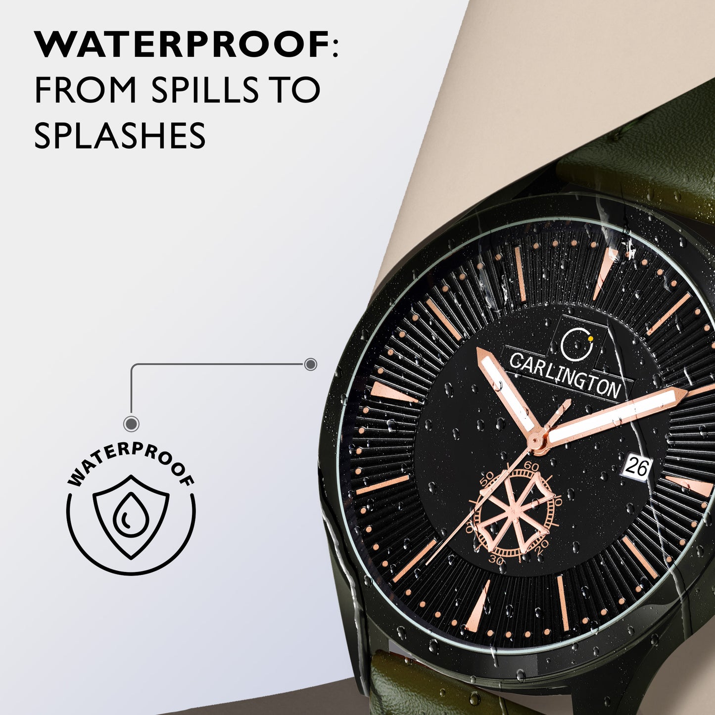 Carlington Elite CT1020 Water Resistant Leather Watch With Date Display- For Men
