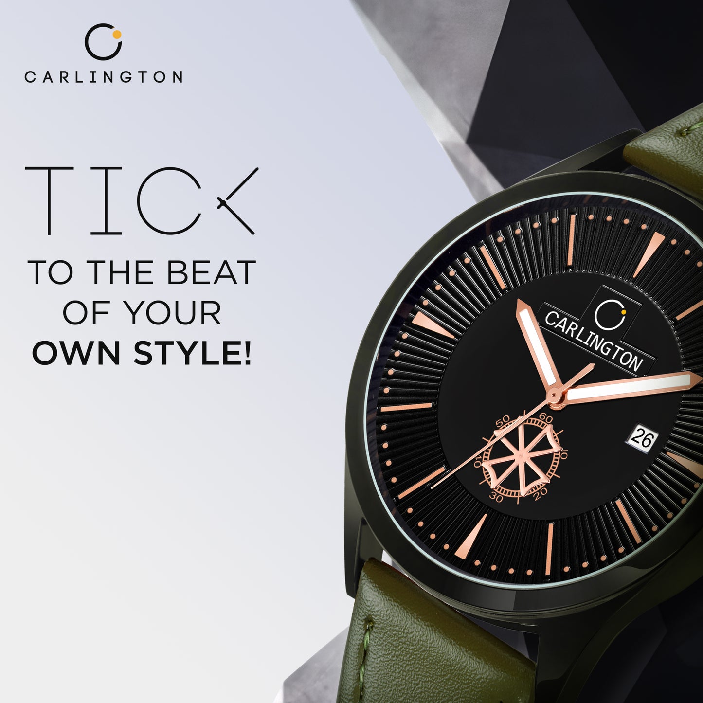 Carlington Elite CT1020 Water Resistant Leather Watch With Date Display- For Men