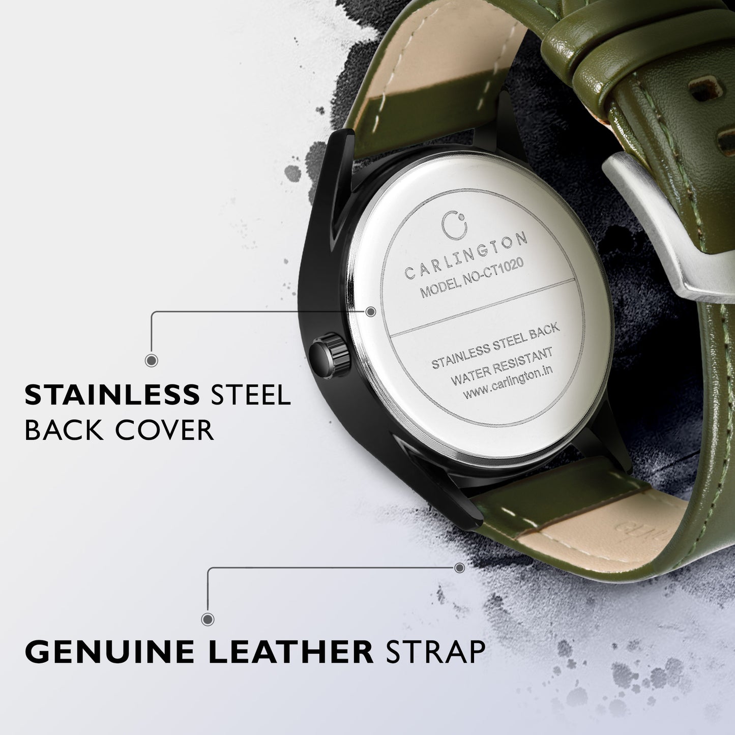 Carlington Elite CT1020 Water Resistant Leather Watch With Date Display- For Men