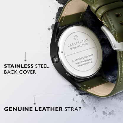 Carlington Elite CT1020 Water Resistant Leather Watch With Date Display- For Men