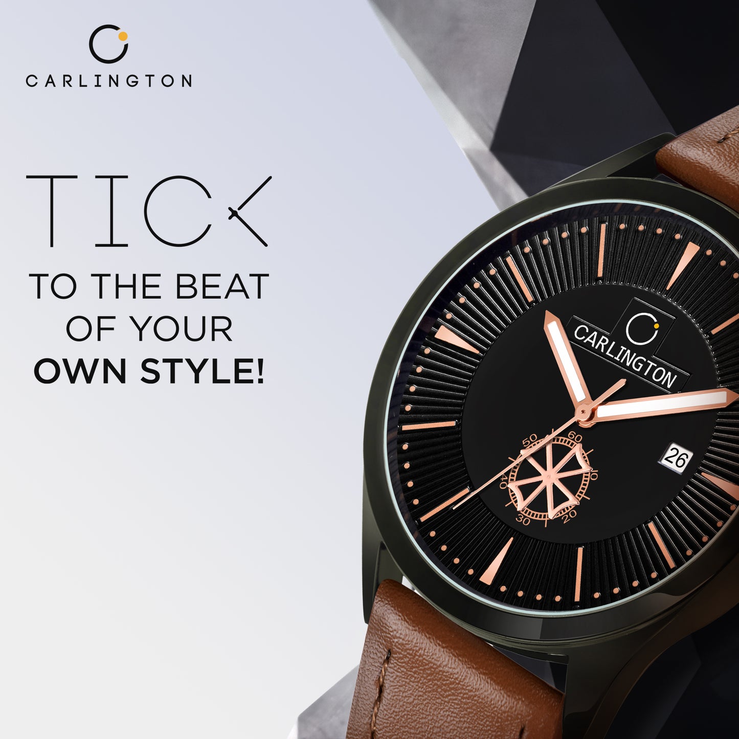 Carlington Elite CT1020 Water Resistant Leather Watch With Date Display- For Men