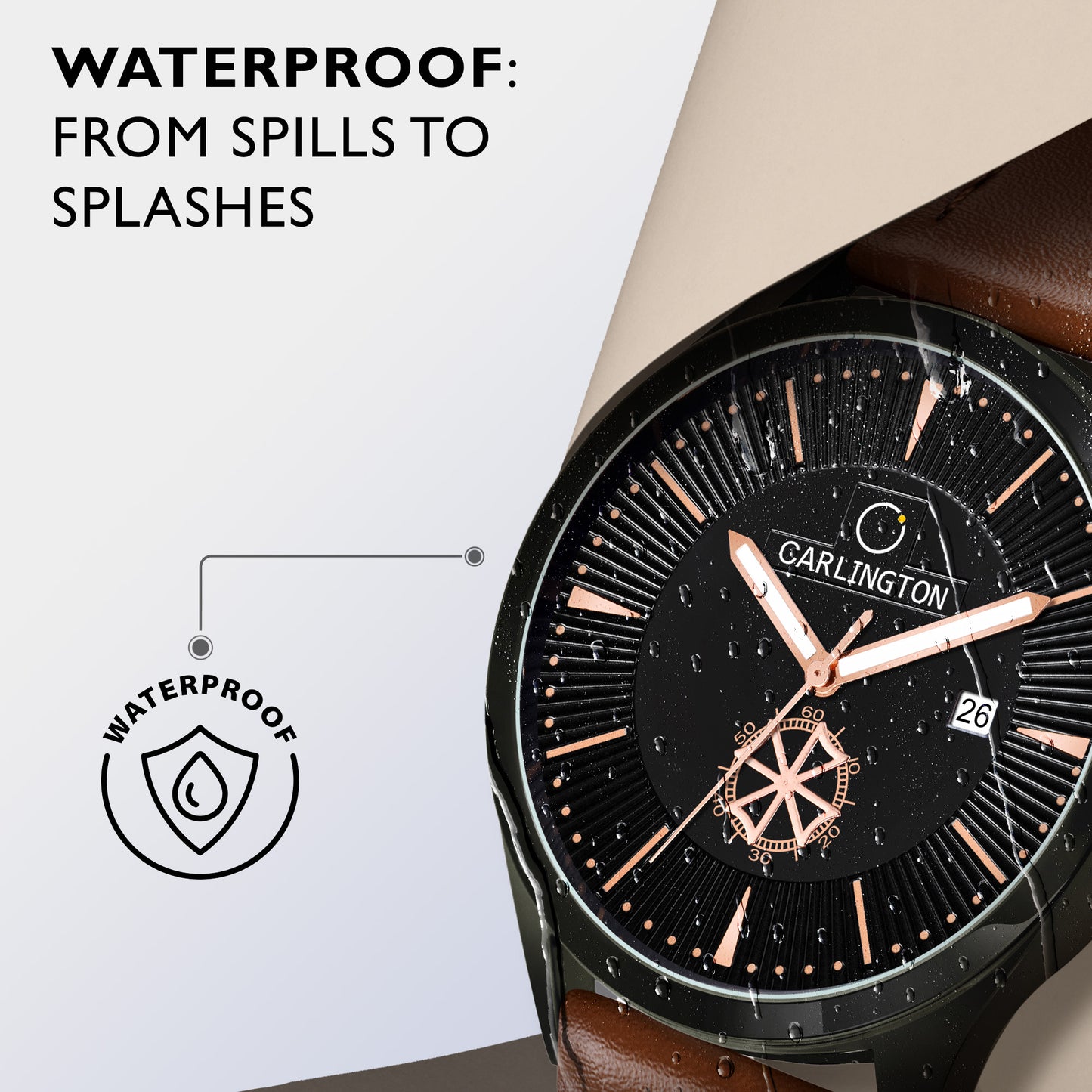 Carlington Elite CT1020 Water Resistant Leather Watch With Date Display- For Men